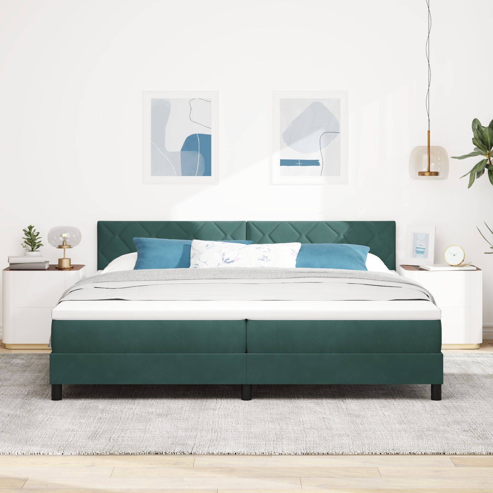 vidaXL Pat cu Arcuri și Saltea Verde închis 200 x 200 cm țesătură