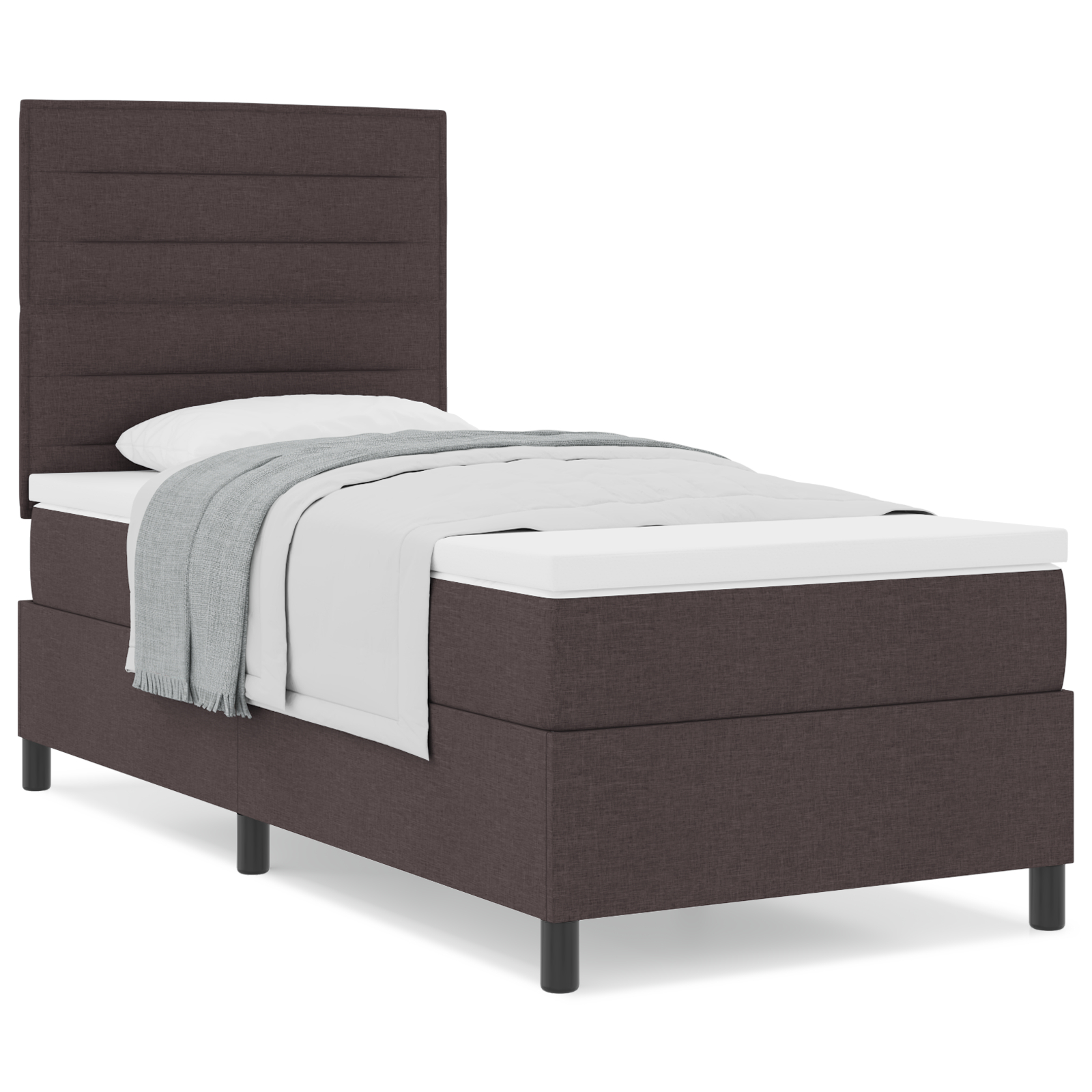 vidaXL Pat cu arcuri cu saltea Maro închis 90 x 190 cm țesătură vidaXL Pat cu arcuri cu saltea Maro închis 90 x 190 cm țesătură