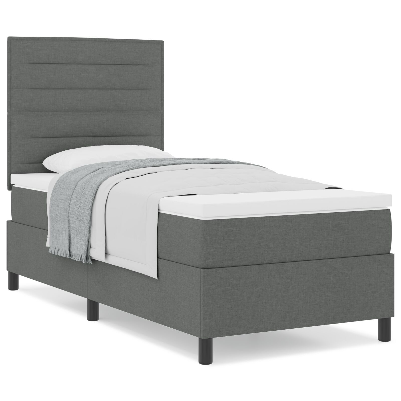 vidaXL Pat cu arcuri cu saltea Gri închis 100 x 200 cm țesătură vidaXL Pat cu arcuri cu saltea Gri închis 100 x 200 cm țesătură