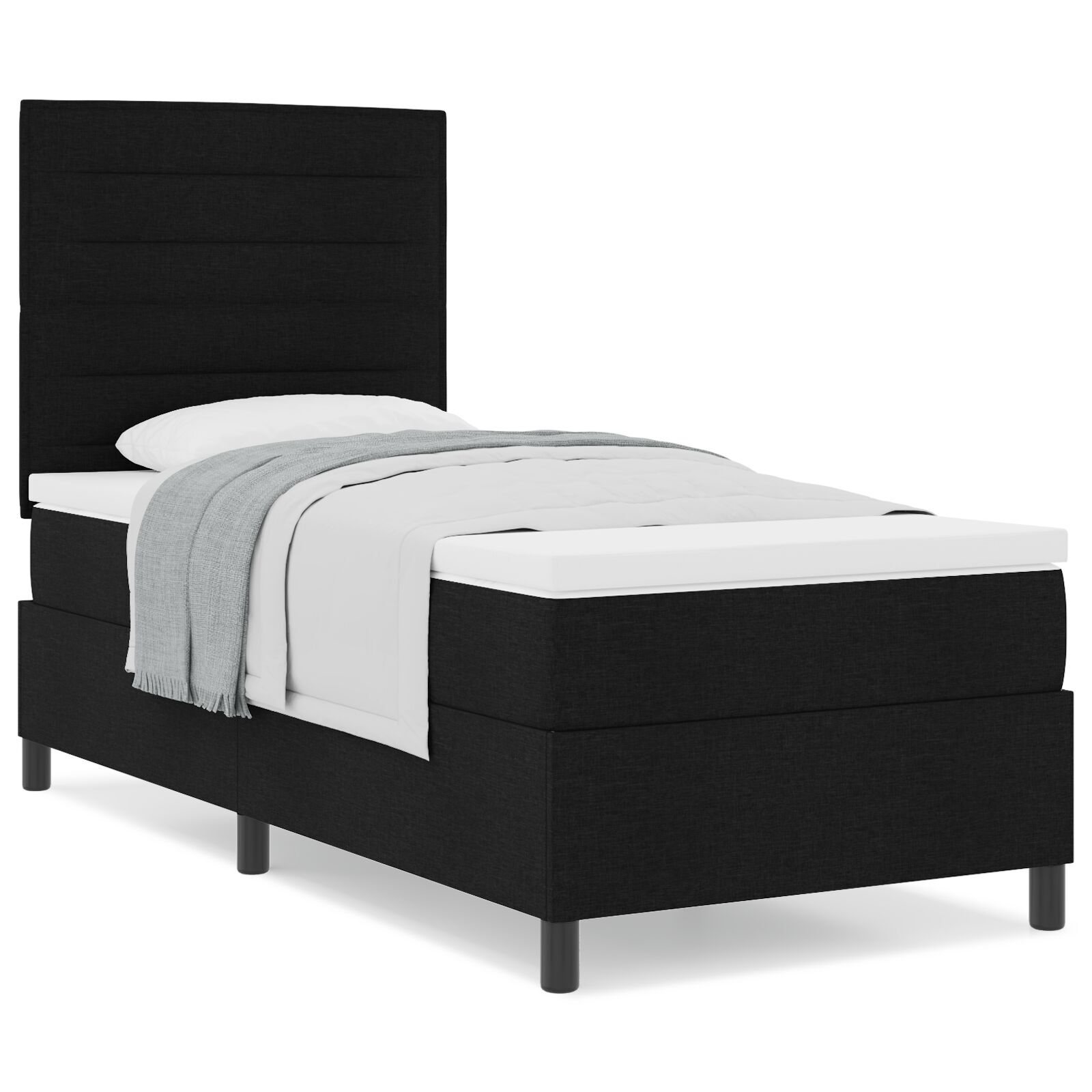 vidaXL Pat cu arcuri cu saltea Negru 100 x 200 cm țesătură vidaXL Pat cu arcuri cu saltea Negru 100 x 200 cm țesătură