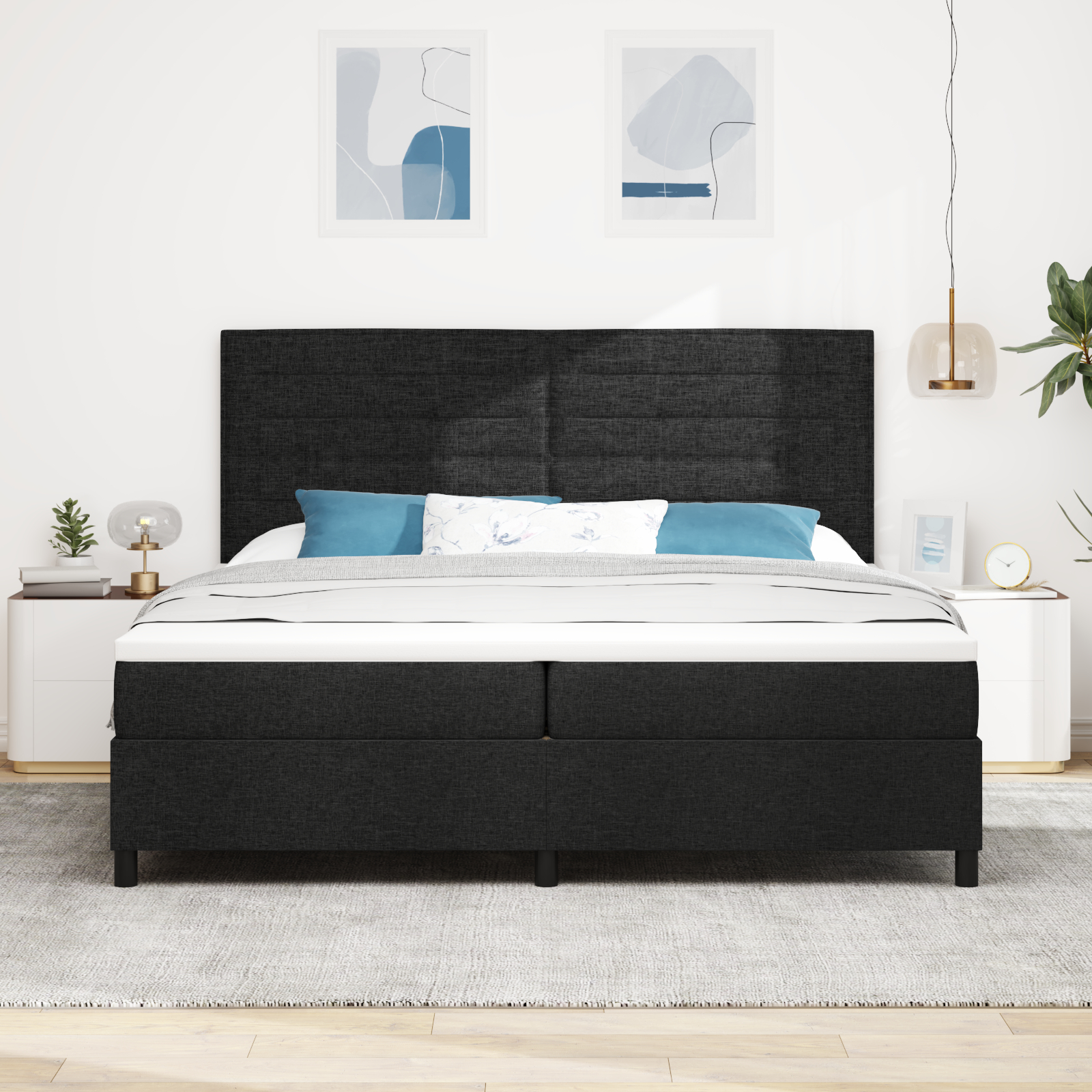 vidaXL Pat cu arcuri cu saltea Negru 200 x 200 cm țesătură vidaXL Pat cu arcuri cu saltea Negru 200 x 200 cm țesătură