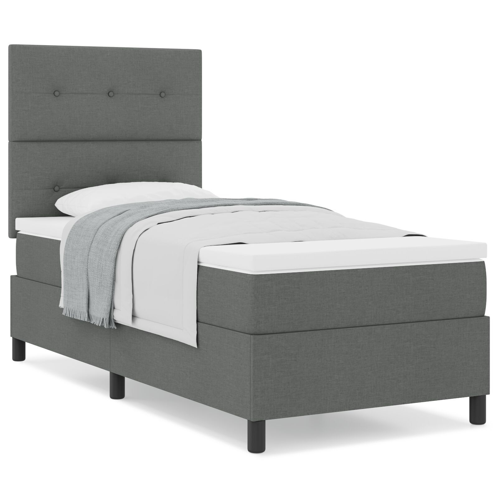 vidaXL Pat cu arcuri cu saltea Gri închis 80 x 200 cm țesătură vidaXL Pat cu arcuri cu saltea Gri închis 80 x 200 cm țesătură