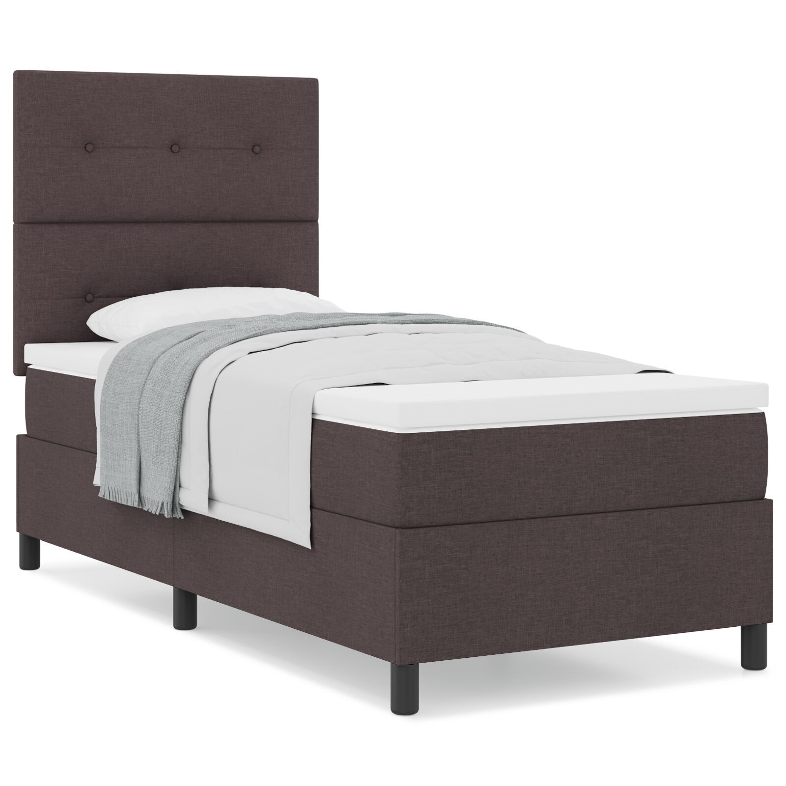 vidaXL Pat cu arcuri cu saltea Maro închis 90 x 200 cm țesătură vidaXL Pat cu arcuri cu saltea Maro închis 90 x 200 cm țesătură