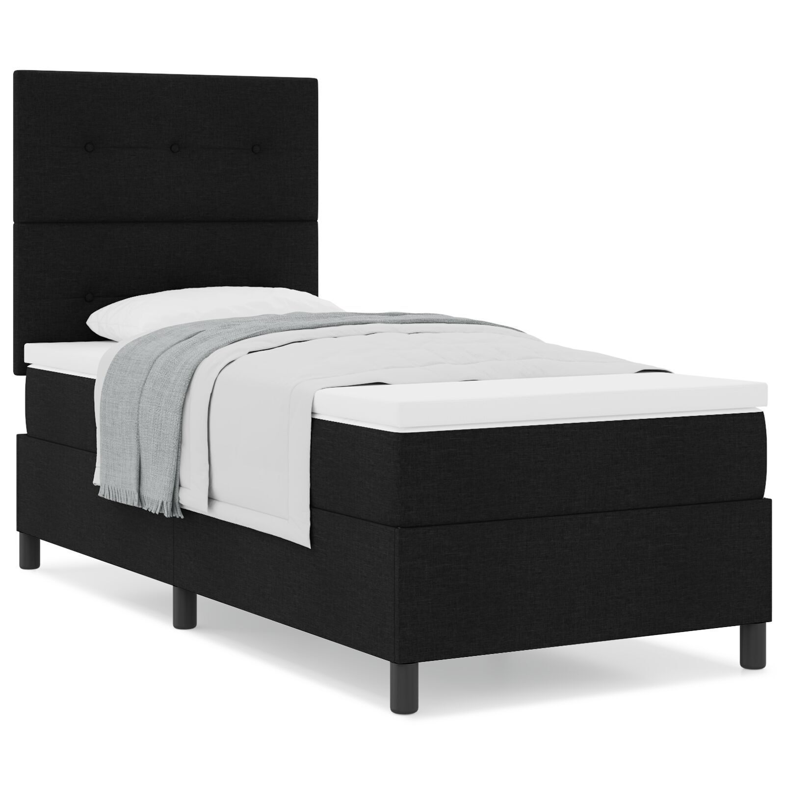 vidaXL Pat cu arcuri cu saltea Negru 100 x 200 cm țesătură vidaXL Pat cu arcuri cu saltea Negru 100 x 200 cm țesătură