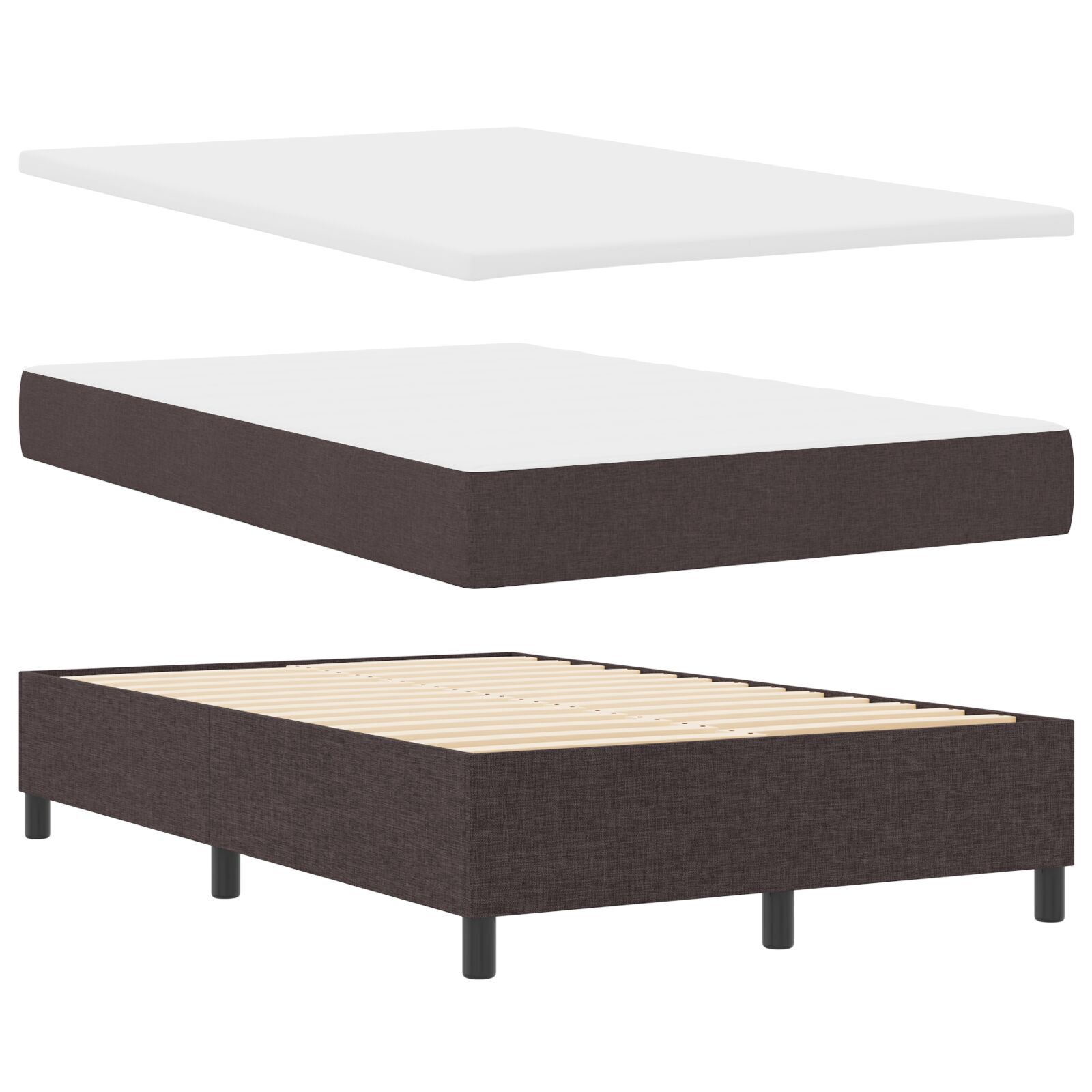 vidaXL Pat cu arcuri cu saltea Maro închis 120 x 200 cm țesătură vidaXL Pat cu arcuri cu saltea Maro închis 120 x 200 cm țesătură