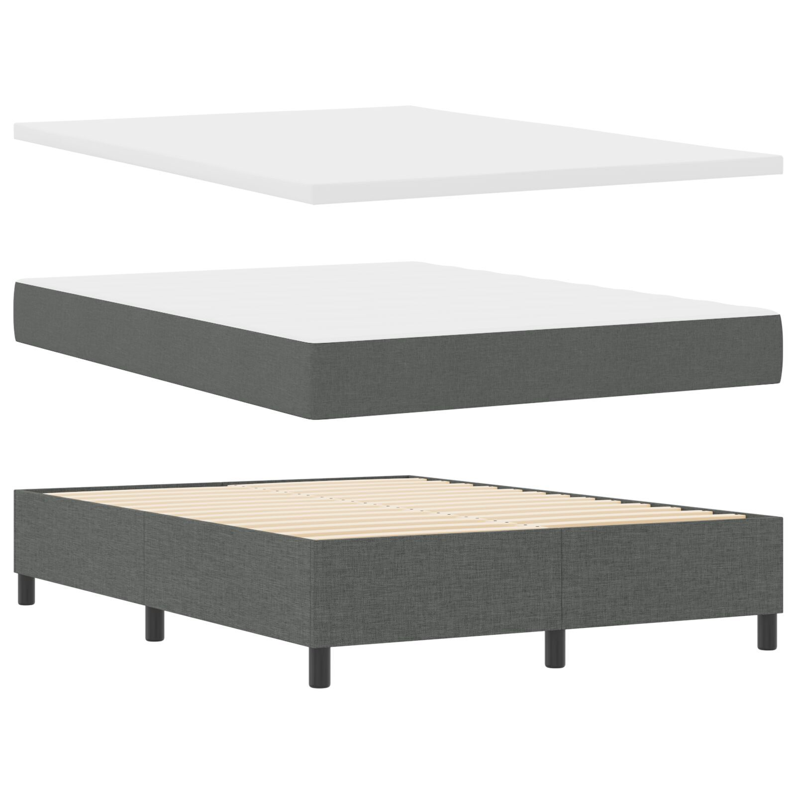 vidaXL Pat cu arcuri cu saltea Gri închis 160 x 200 cm țesătură vidaXL Pat cu arcuri cu saltea Gri închis 160 x 200 cm țesătură