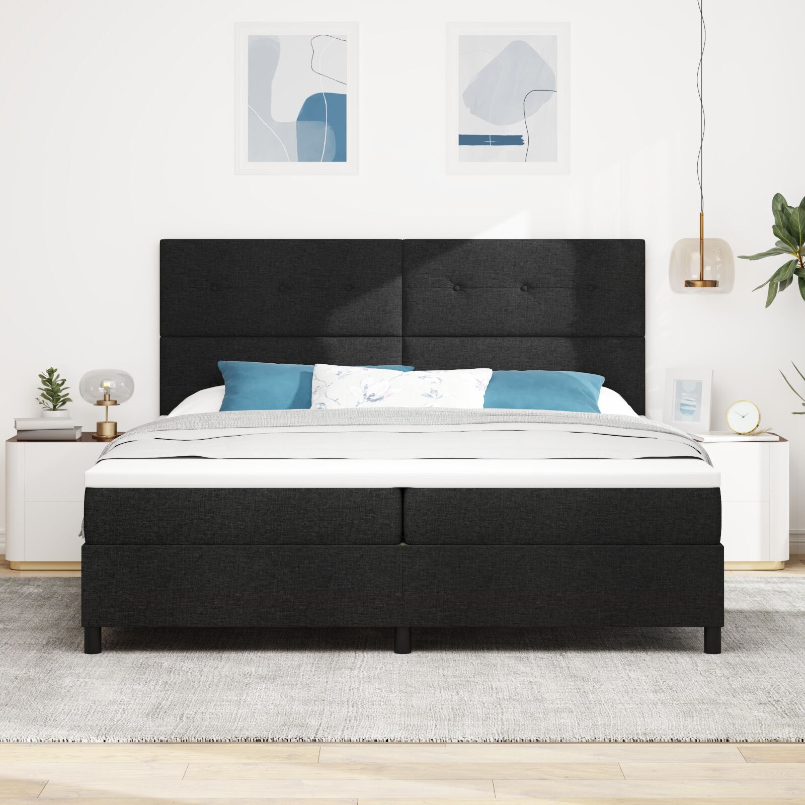 vidaXL Pat cu arcuri cu saltea Negru 200 x 200 cm țesătură vidaXL Pat cu arcuri cu saltea Negru 200 x 200 cm țesătură