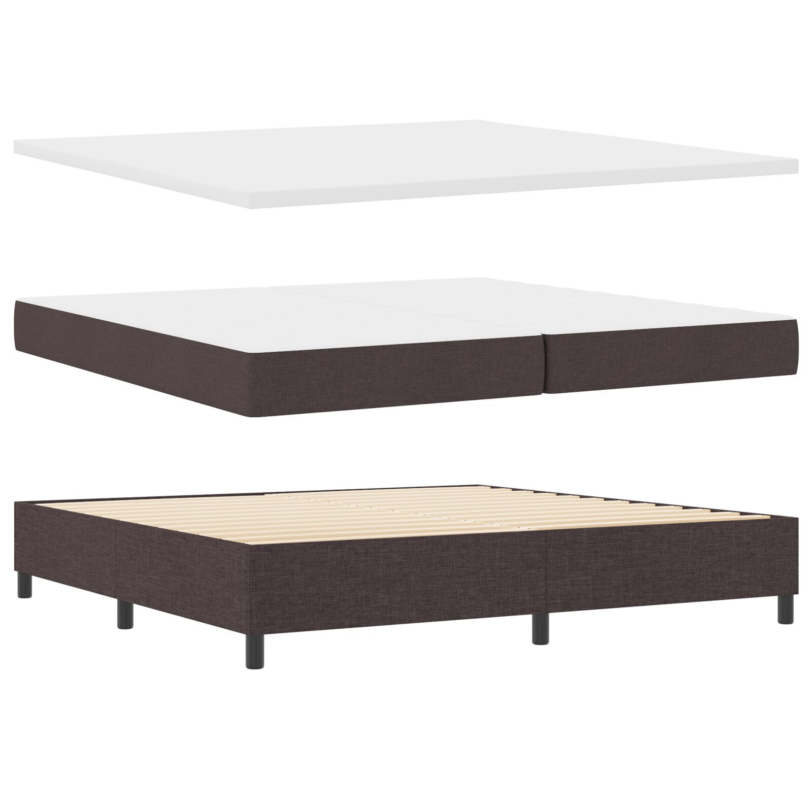 vidaXL Pat cu arcuri cu saltea Maro închis 200 x 200 cm țesătură vidaXL Pat cu arcuri cu saltea Maro închis 200 x 200 cm țesătură
