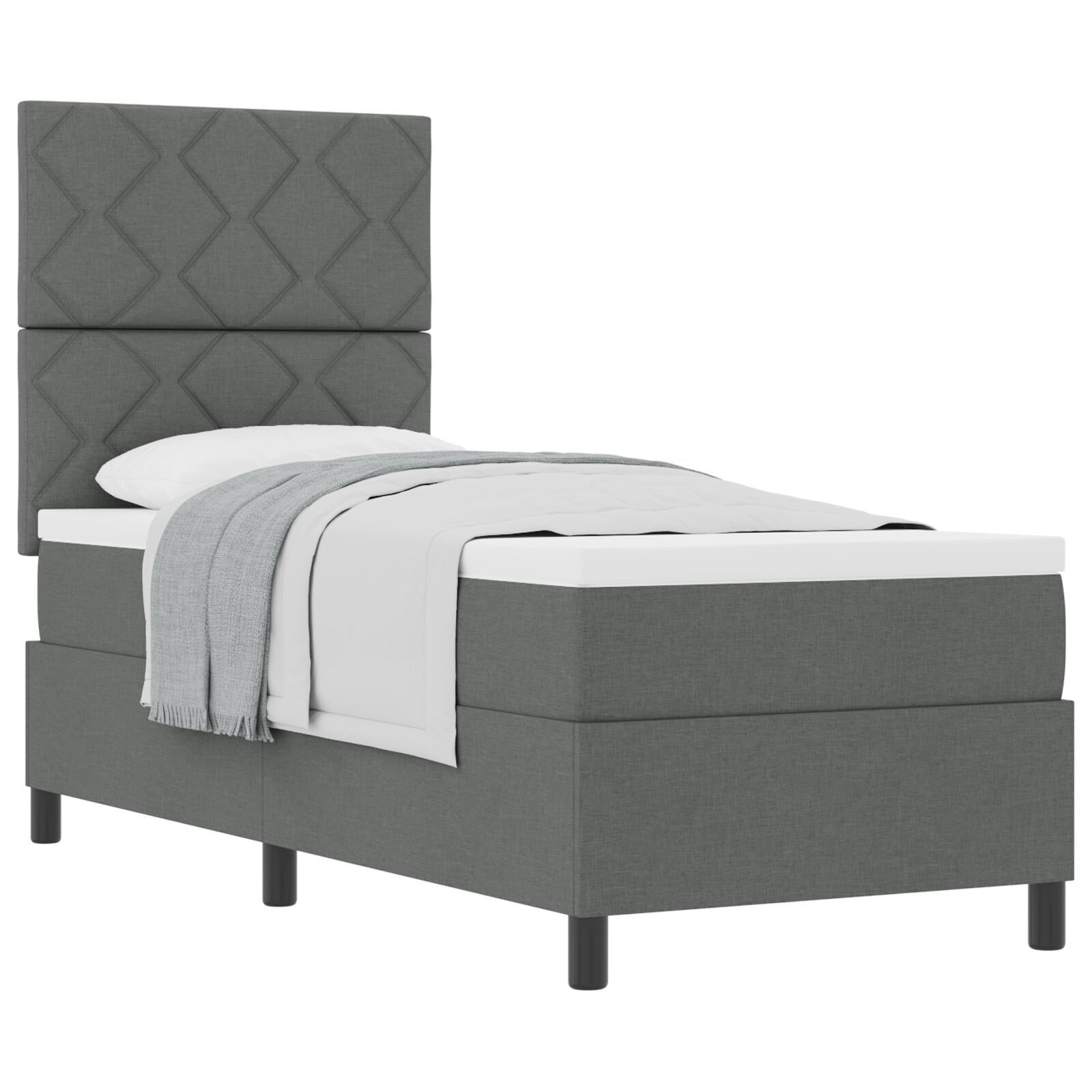vidaXL Pat cu arcuri cu saltea Gri închis 80 x 200 cm țesătură vidaXL Pat cu arcuri cu saltea Gri închis 80 x 200 cm țesătură