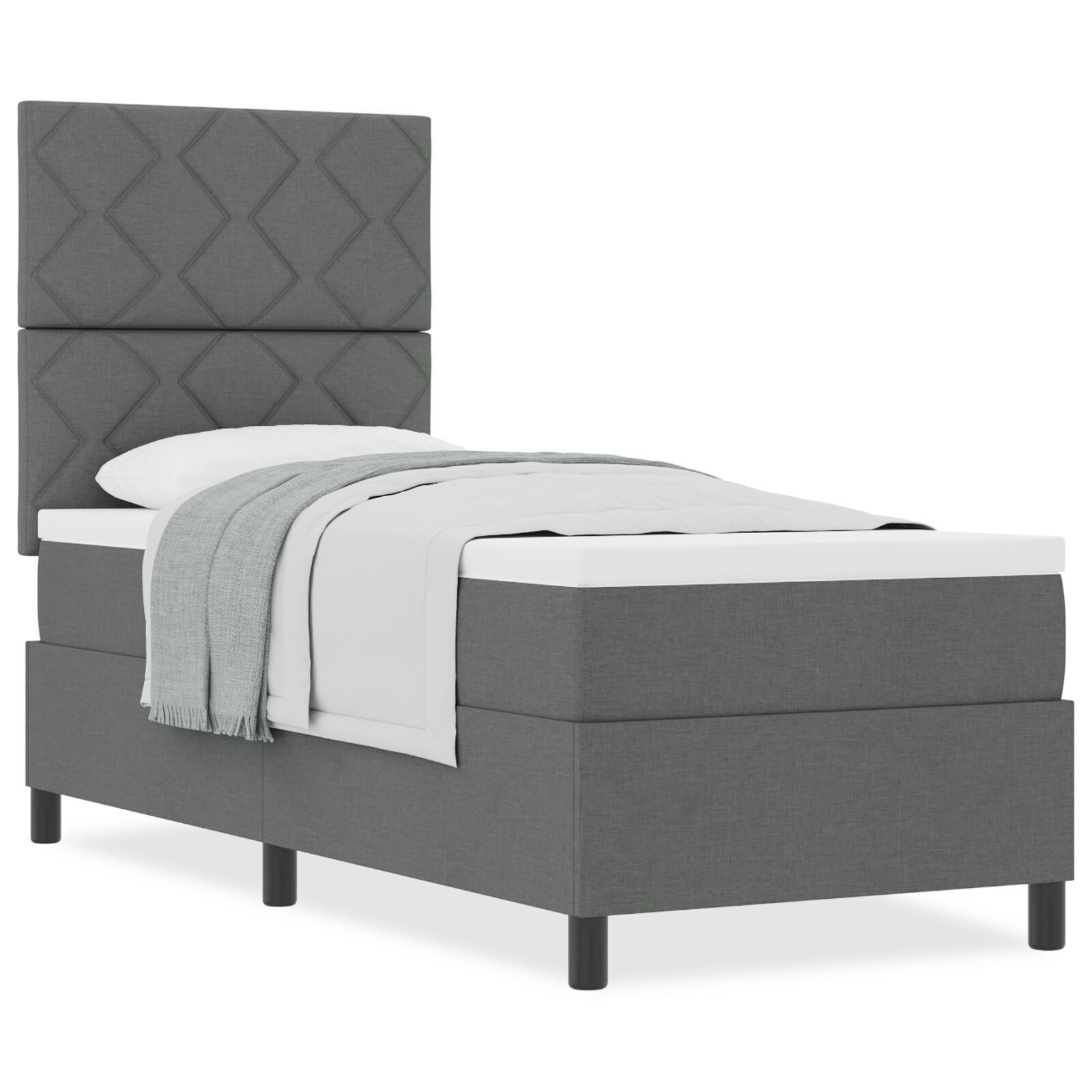 vidaXL Pat cu arcuri cu saltea Gri închis 80 x 200 cm țesătură vidaXL Pat cu arcuri cu saltea Gri închis 80 x 200 cm țesătură