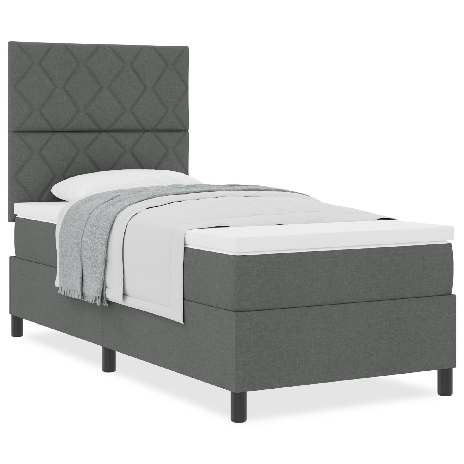 vidaXL Pat cu arcuri cu saltea Gri închis 90 x 190 cm țesătură vidaXL Pat cu arcuri cu saltea Gri închis 90 x 190 cm țesătură