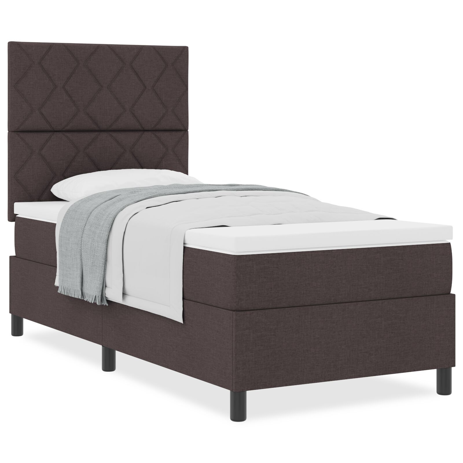 vidaXL Pat cu arcuri cu saltea Maro închis 90 x 190 cm țesătură vidaXL Pat cu arcuri cu saltea Maro închis 90 x 190 cm țesătură