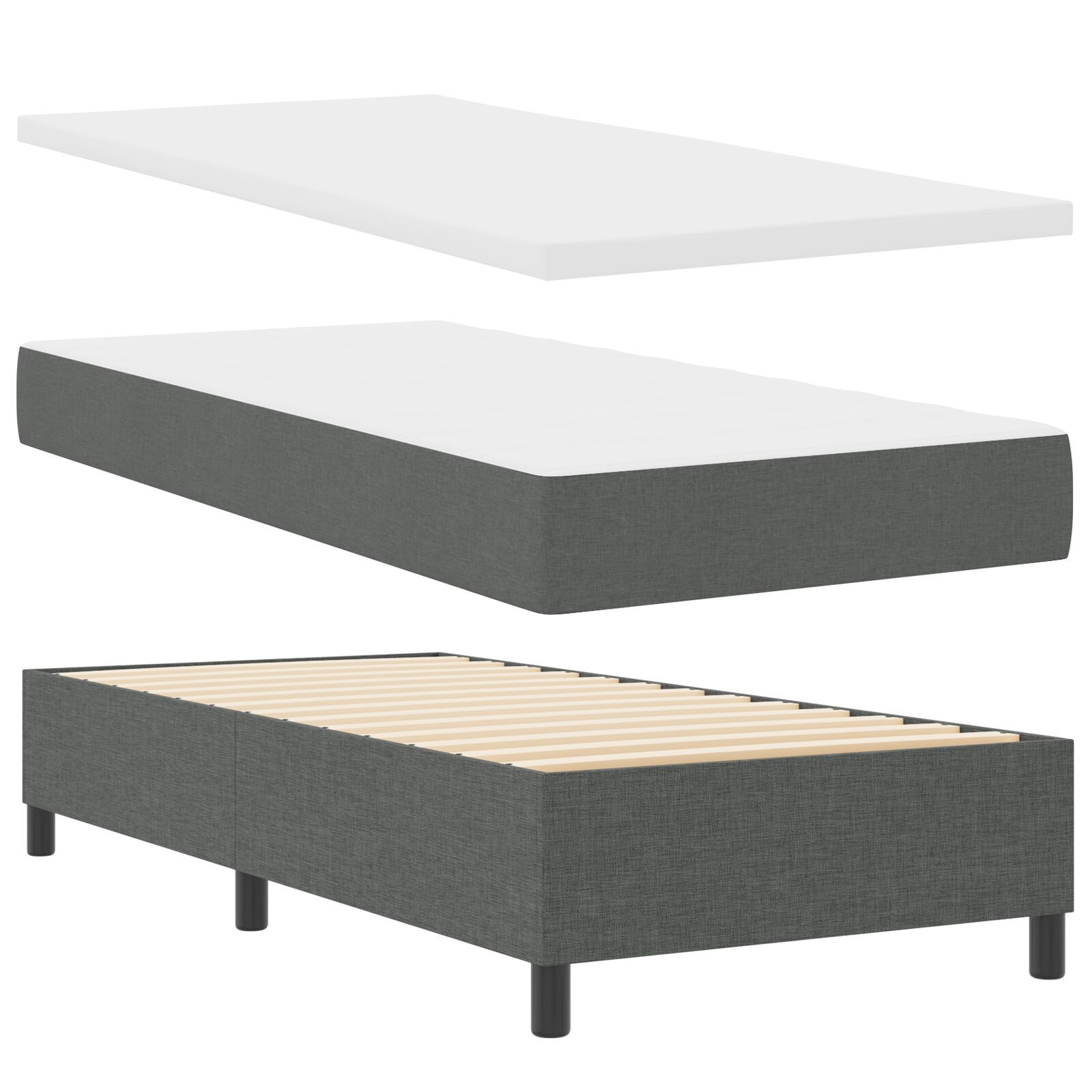 vidaXL Pat cu arcuri cu saltea Gri închis 90 x 200 cm țesătură vidaXL Pat cu arcuri cu saltea Gri închis 90 x 200 cm țesătură
