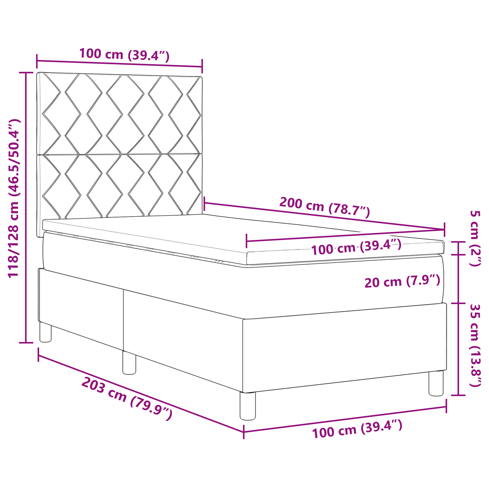 vidaXL Pat cu arcuri cu saltea Negru 100 x 200 cm țesătură vidaXL Pat cu arcuri cu saltea Negru 100 x 200 cm țesătură