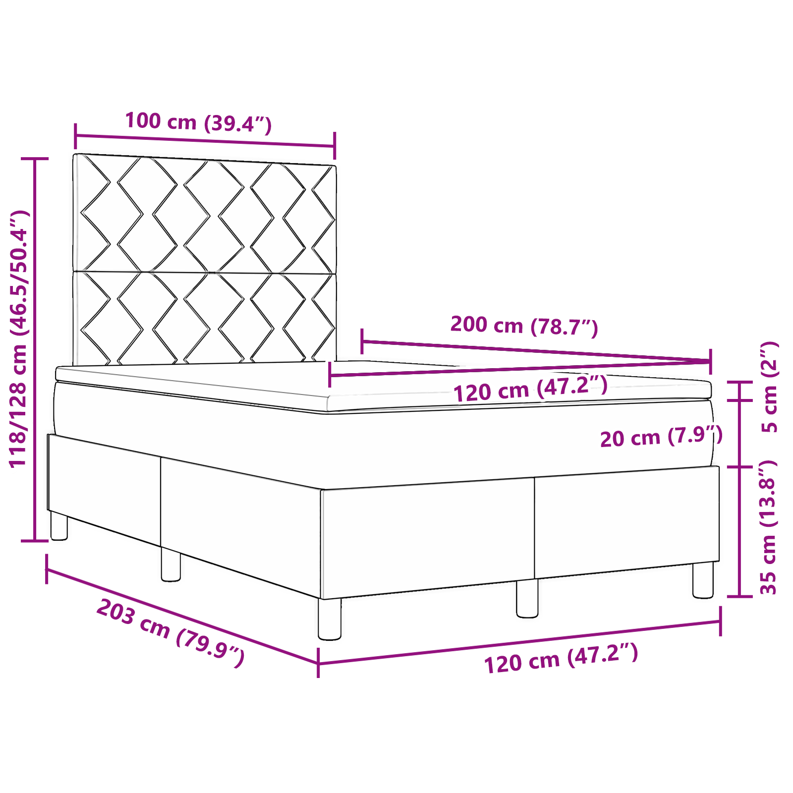 vidaXL Pat cu arcuri cu saltea Maro închis 120 x 200 cm țesătură vidaXL Pat cu arcuri cu saltea Maro închis 120 x 200 cm țesătură