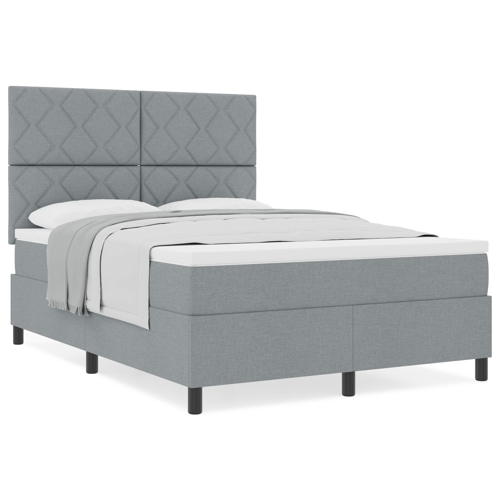 vidaXL Pat cu arcuri cu saltea Gri deschis 140 x 200 cm țesătură vidaXL Pat cu arcuri cu saltea Gri deschis 140 x 200 cm țesătură