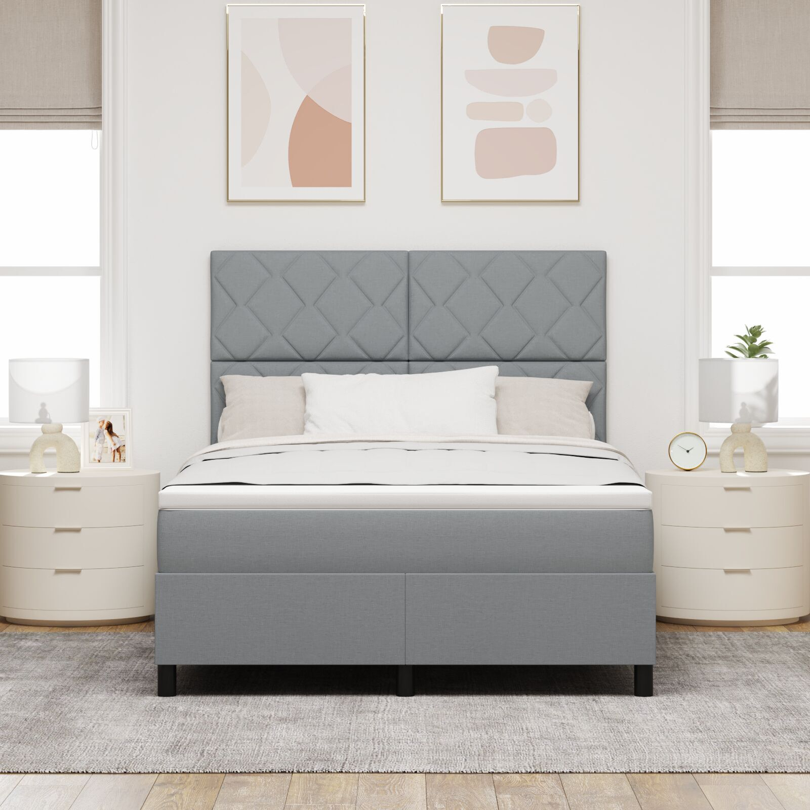 vidaXL Pat cu arcuri cu saltea Gri deschis 140 x 200 cm țesătură vidaXL Pat cu arcuri cu saltea Gri deschis 140 x 200 cm țesătură