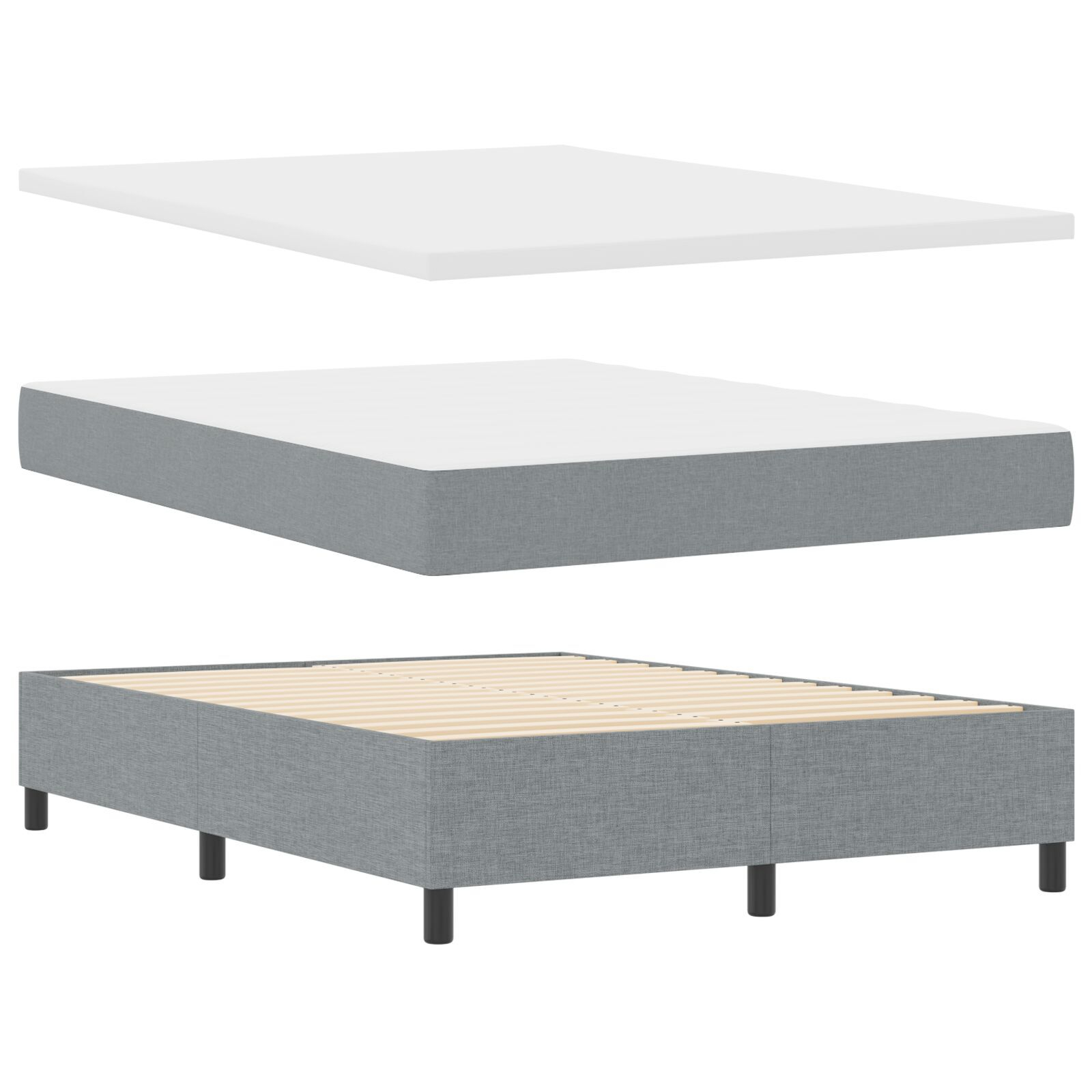vidaXL Pat cu arcuri cu saltea Gri deschis 140 x 200 cm țesătură vidaXL Pat cu arcuri cu saltea Gri deschis 140 x 200 cm țesătură