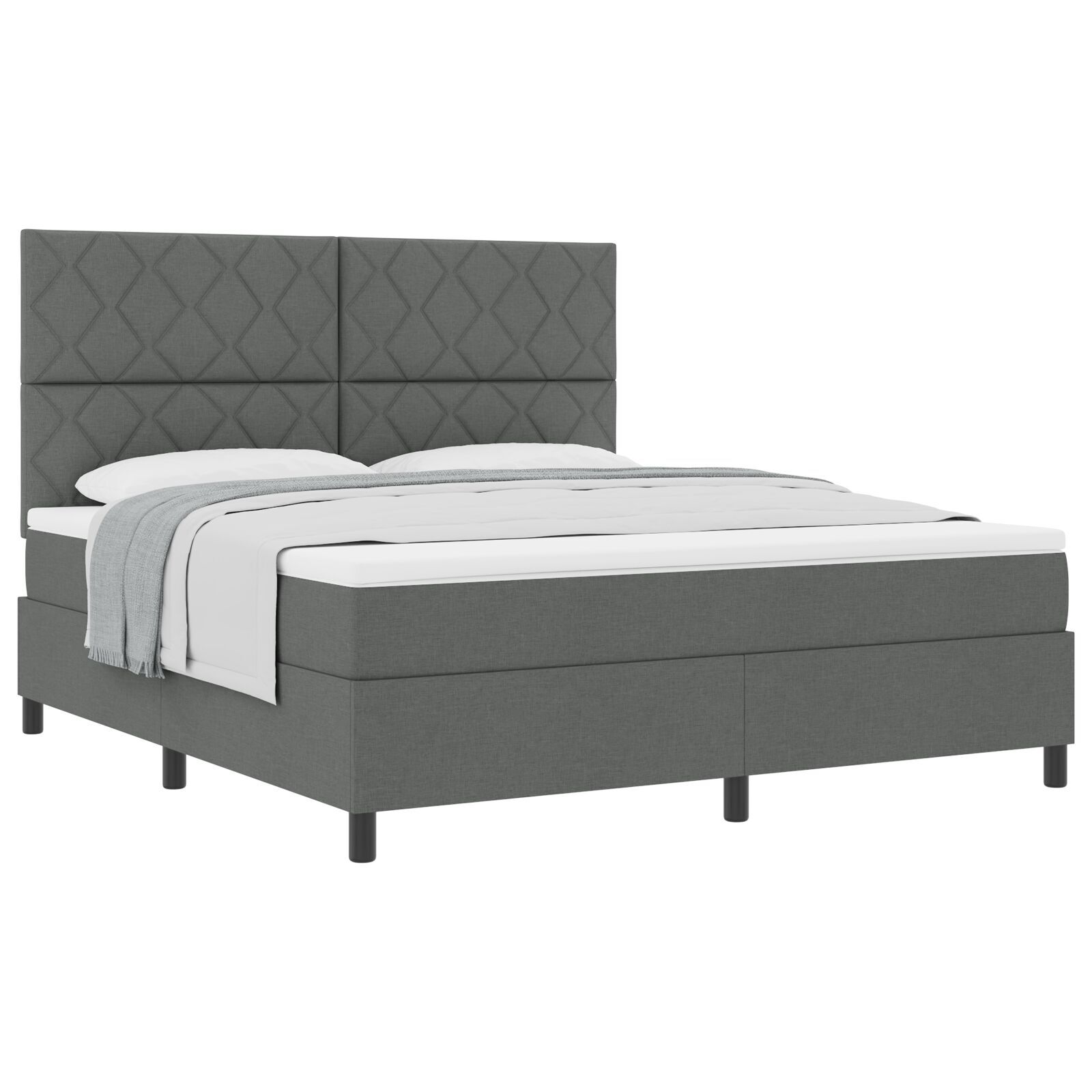 vidaXL Pat cu arcuri cu saltea Gri închis 180 x 200 cm țesătură vidaXL Pat cu arcuri cu saltea Gri închis 180 x 200 cm țesătură