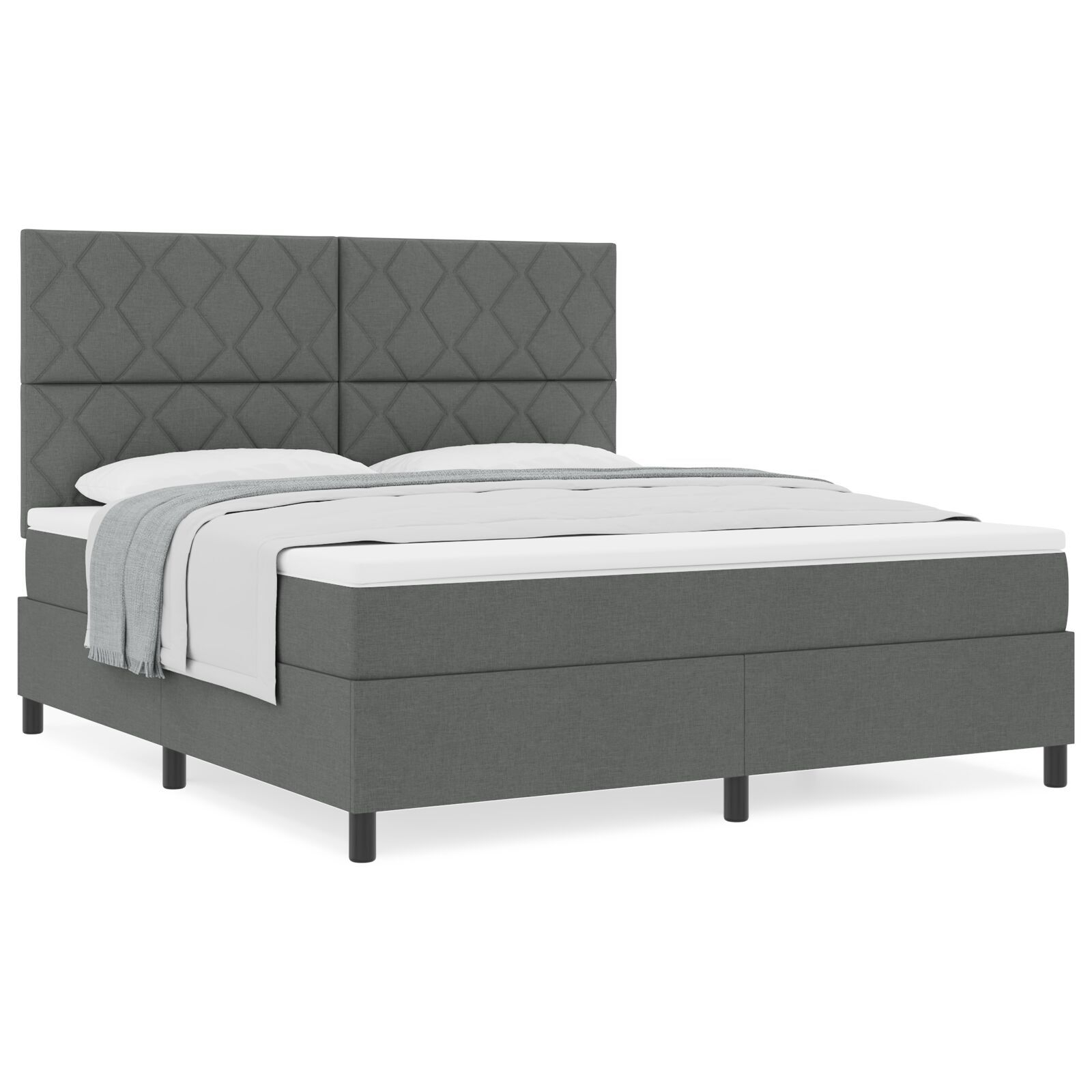 vidaXL Pat cu arcuri cu saltea Gri închis 180 x 200 cm țesătură vidaXL Pat cu arcuri cu saltea Gri închis 180 x 200 cm țesătură
