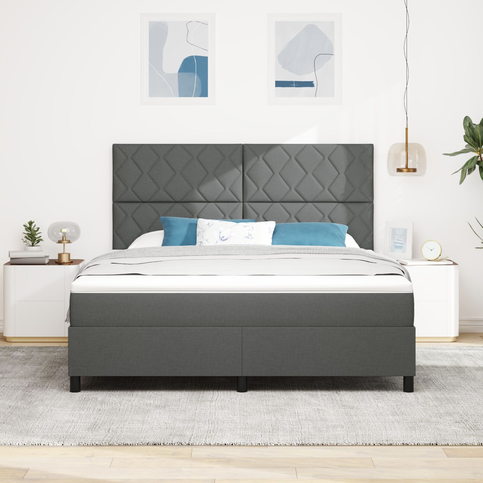 vidaXL Pat cu arcuri cu saltea Gri închis 180 x 200 cm țesătură vidaXL Pat cu arcuri cu saltea Gri închis 180 x 200 cm țesătură
