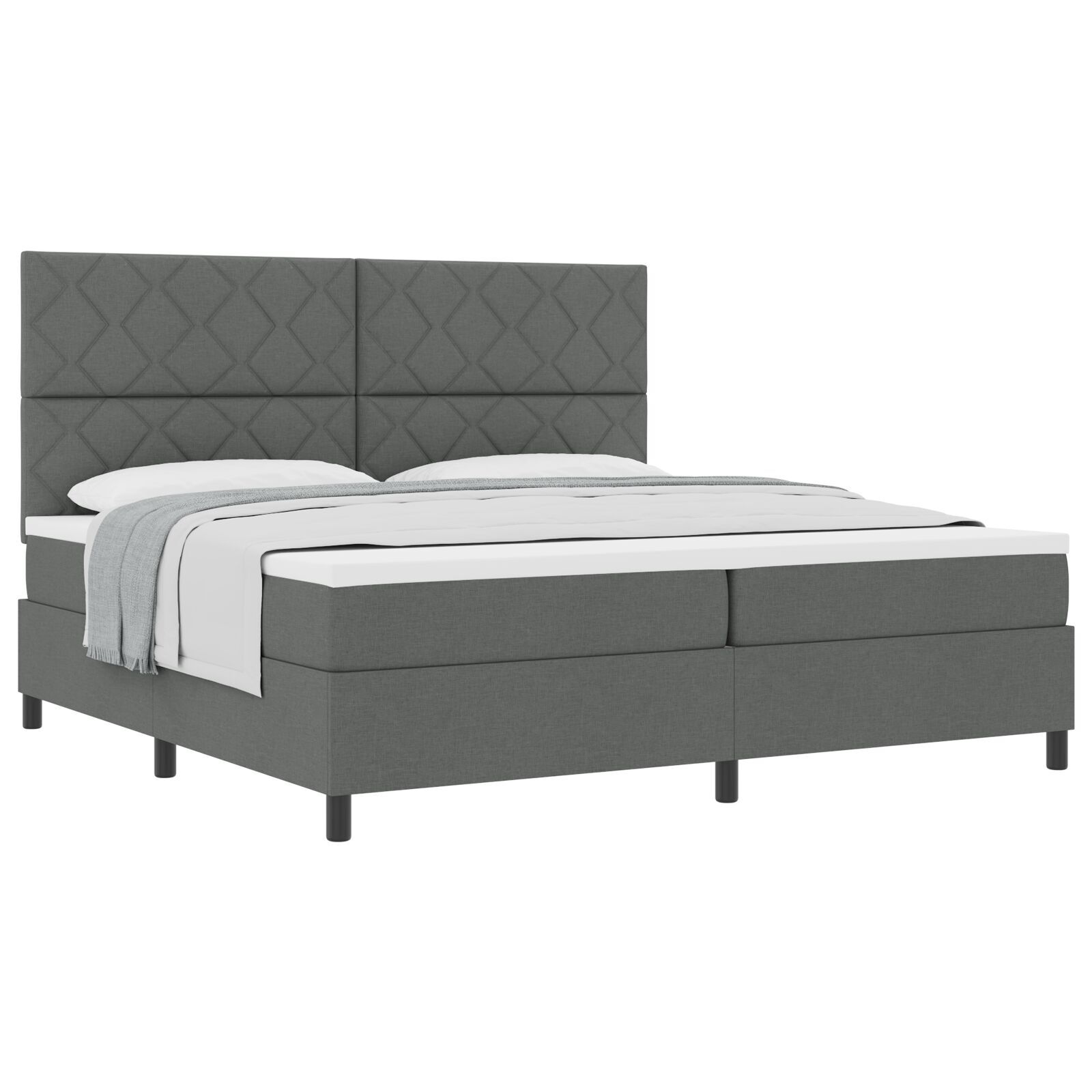 vidaXL Pat cu arcuri cu saltea Gri închis 200 x 200 cm țesătură vidaXL Pat cu arcuri cu saltea Gri închis 200 x 200 cm țesătură