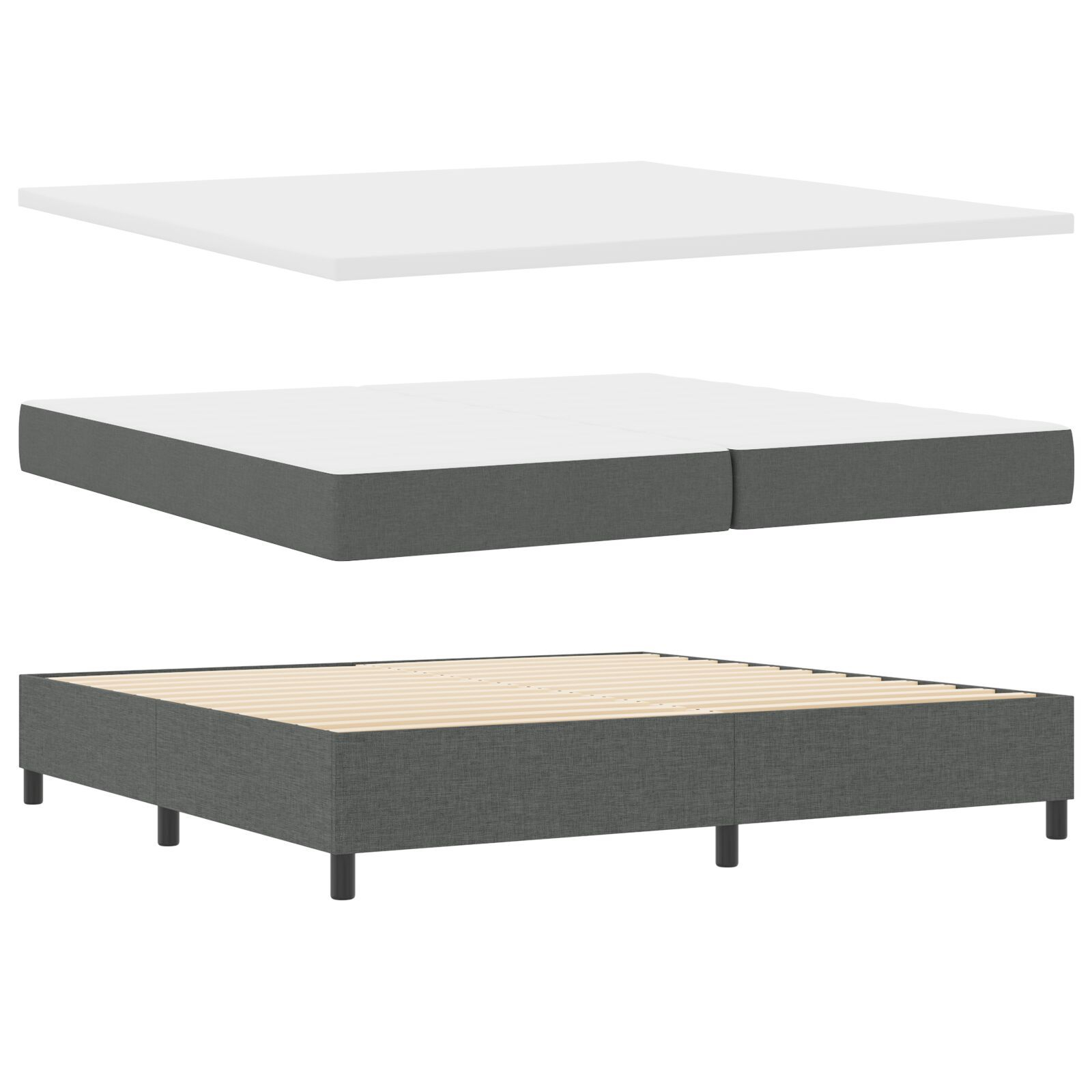 vidaXL Pat cu arcuri cu saltea Gri închis 200 x 200 cm țesătură vidaXL Pat cu arcuri cu saltea Gri închis 200 x 200 cm țesătură