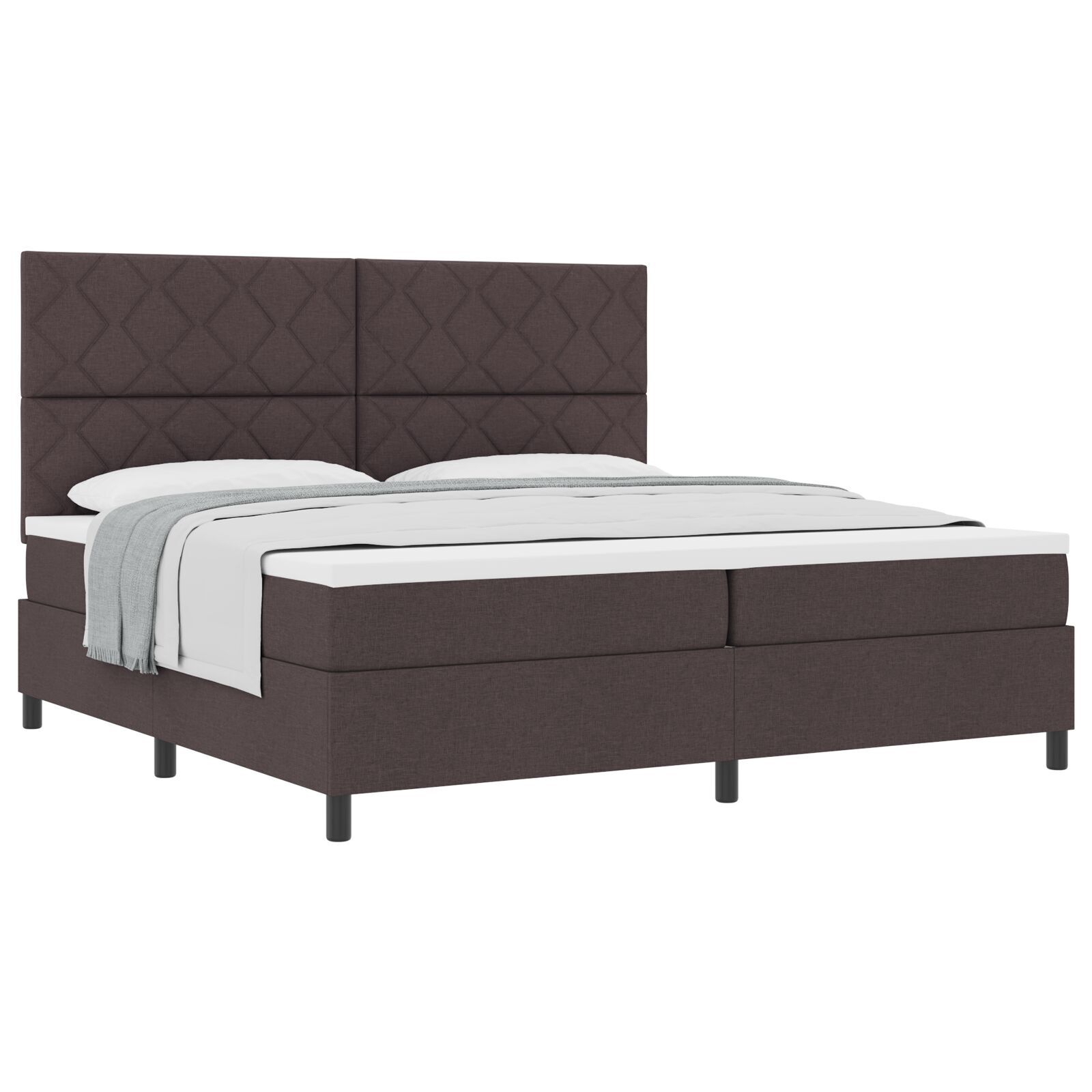 vidaXL Pat cu arcuri cu saltea Maro închis 200 x 200 cm țesătură vidaXL Pat cu arcuri cu saltea Maro închis 200 x 200 cm țesătură