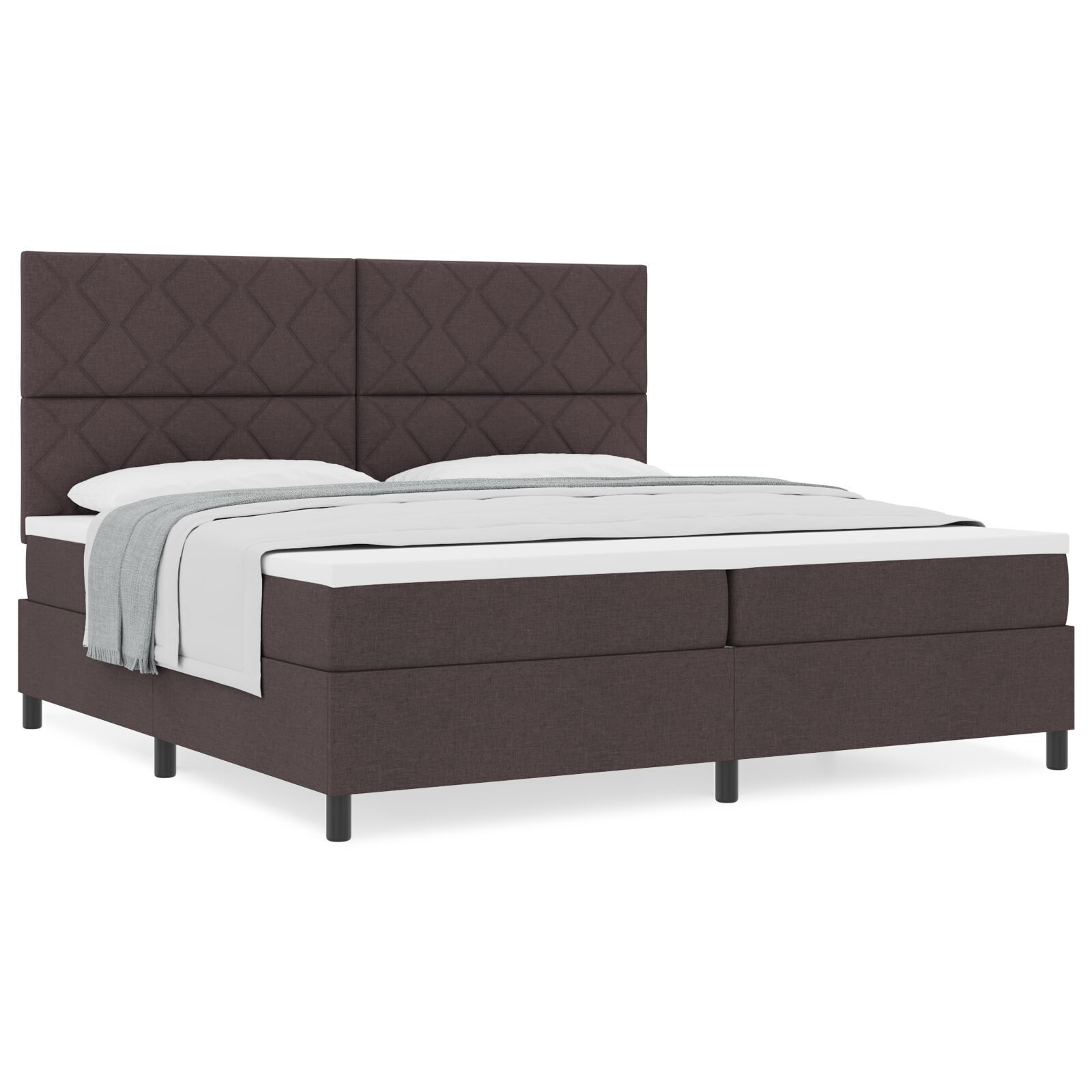 vidaXL Pat cu arcuri cu saltea Maro închis 200 x 200 cm țesătură vidaXL Pat cu arcuri cu saltea Maro închis 200 x 200 cm țesătură