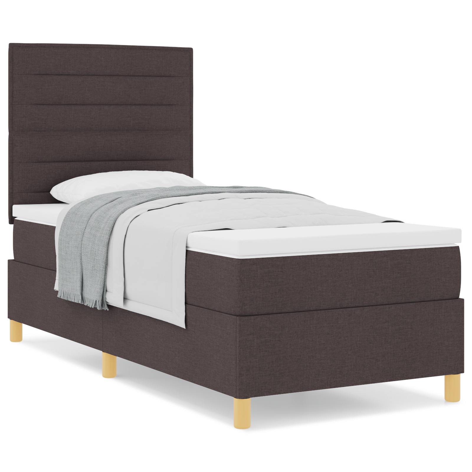 vidaXL Pat cu arcuri cu saltea Maro închis 80 x 200 cm țesătură vidaXL Pat cu arcuri cu saltea Maro închis 80 x 200 cm țesătură