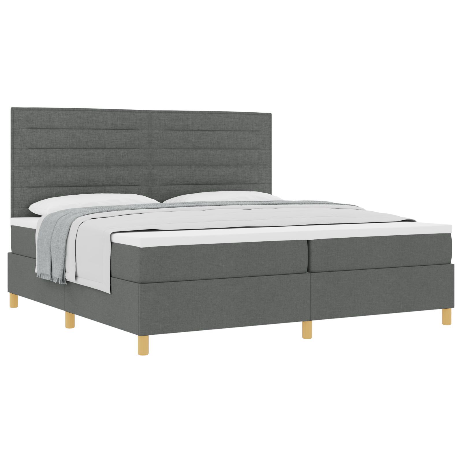 vidaXL Pat cu arcuri cu saltea Gri închis 200 x 200 cm țesătură vidaXL Pat cu arcuri cu saltea Gri închis 200 x 200 cm țesătură