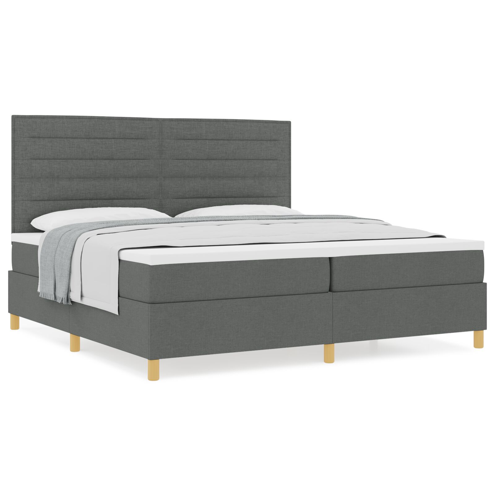 vidaXL Pat cu arcuri cu saltea Gri închis 200 x 200 cm țesătură vidaXL Pat cu arcuri cu saltea Gri închis 200 x 200 cm țesătură