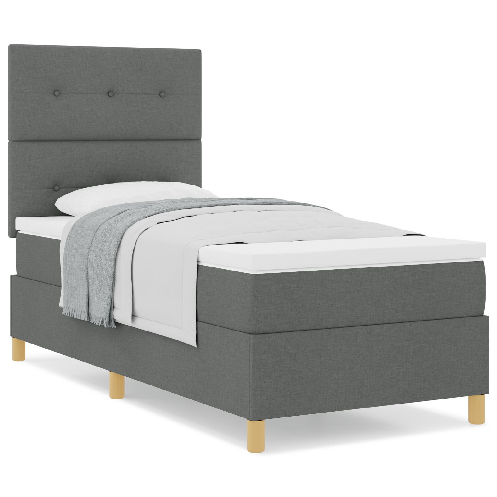 vidaXL Pat cu arcuri cu saltea Gri închis 80 x 200 cm țesătură vidaXL Pat cu arcuri cu saltea Gri închis 80 x 200 cm țesătură