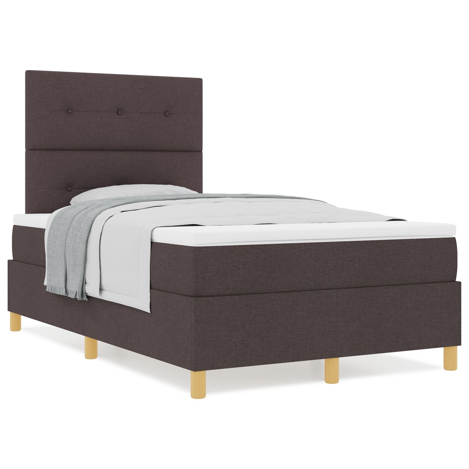 vidaXL Pat cu arcuri cu saltea Maro închis 120 x 200 cm țesătură vidaXL Pat cu arcuri cu saltea Maro închis 120 x 200 cm țesătură