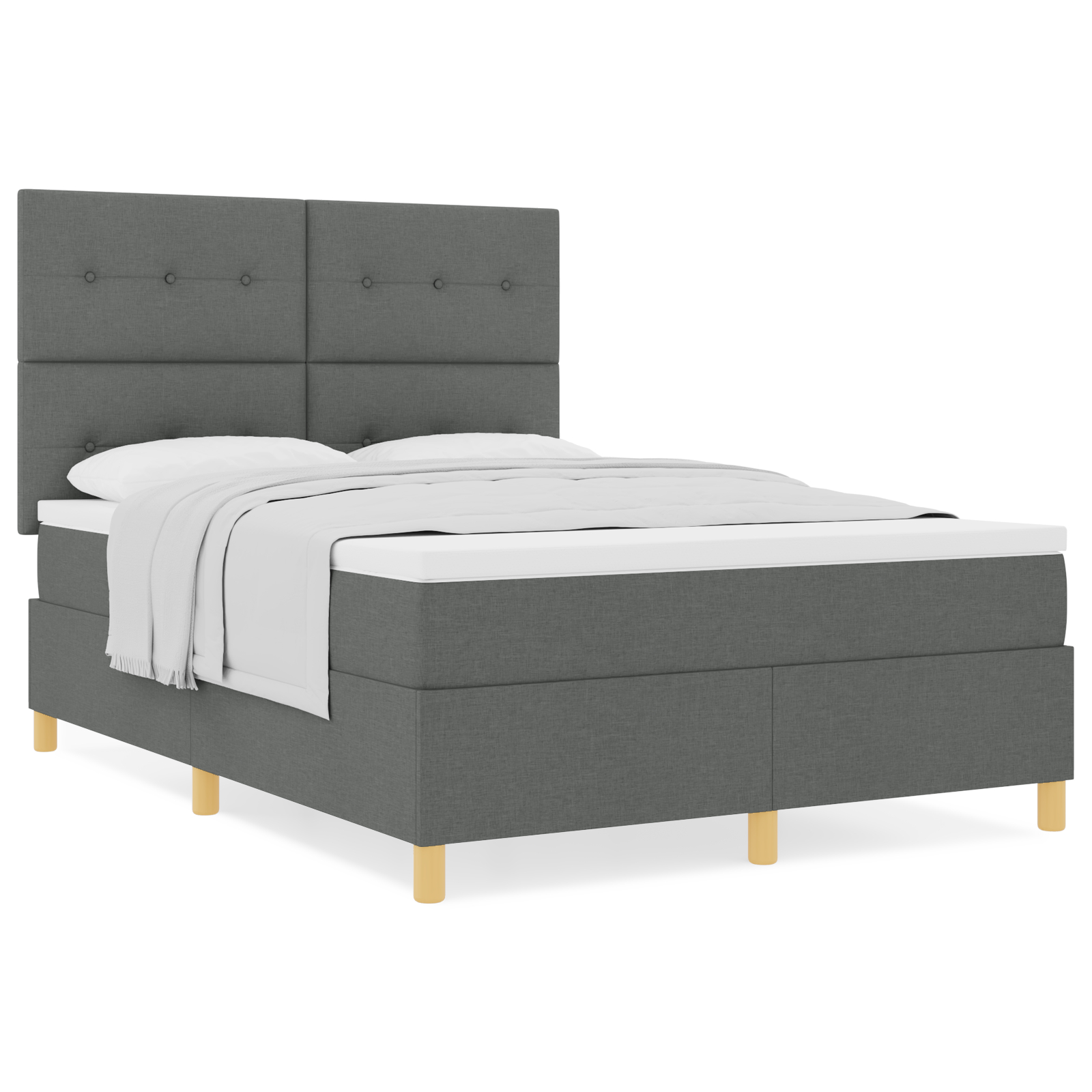 vidaXL Pat cu arcuri cu saltea Gri închis 160 x 200 cm țesătură vidaXL Pat cu arcuri cu saltea Gri închis 160 x 200 cm țesătură
