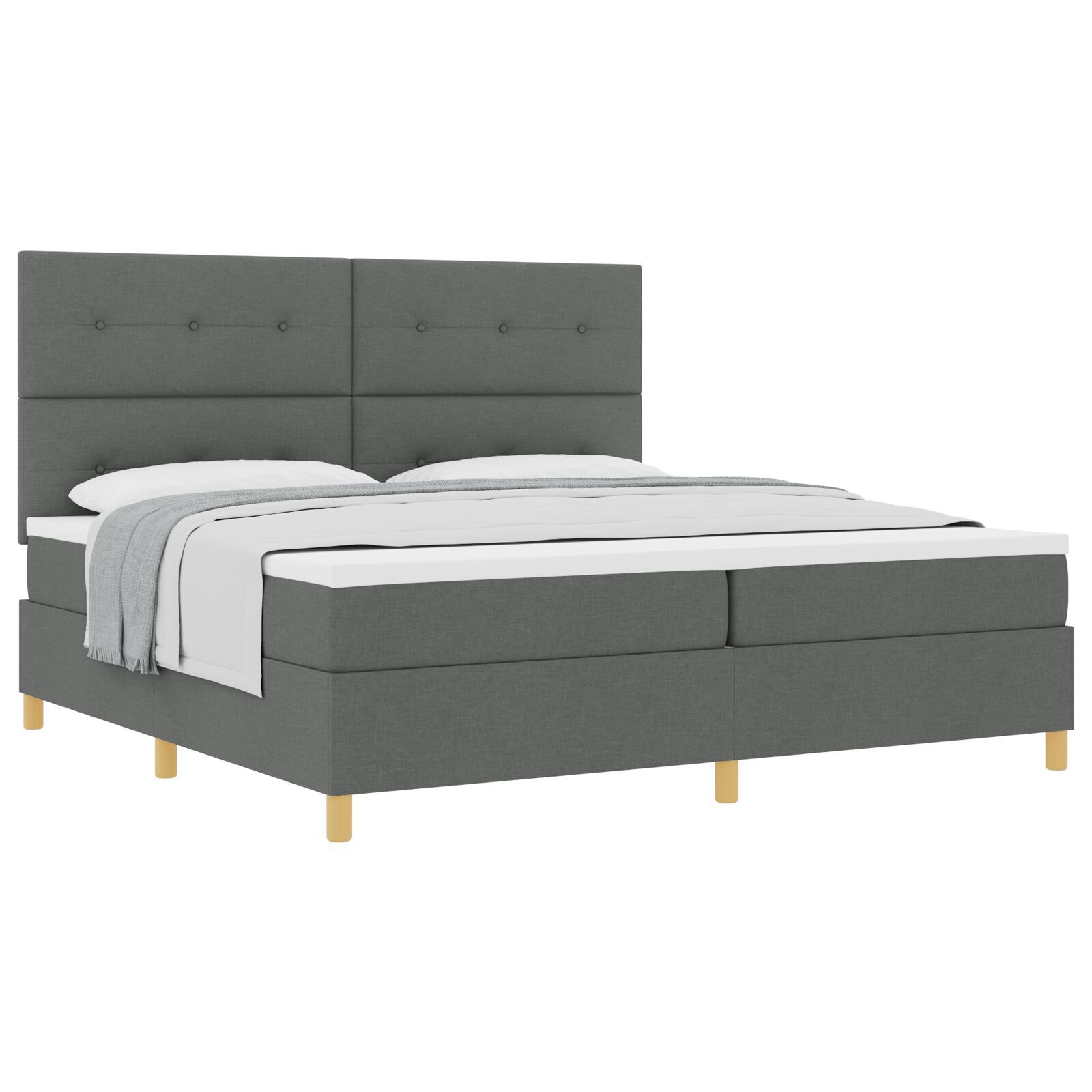 vidaXL Pat cu arcuri cu saltea Gri închis 200 x 200 cm țesătură vidaXL Pat cu arcuri cu saltea Gri închis 200 x 200 cm țesătură