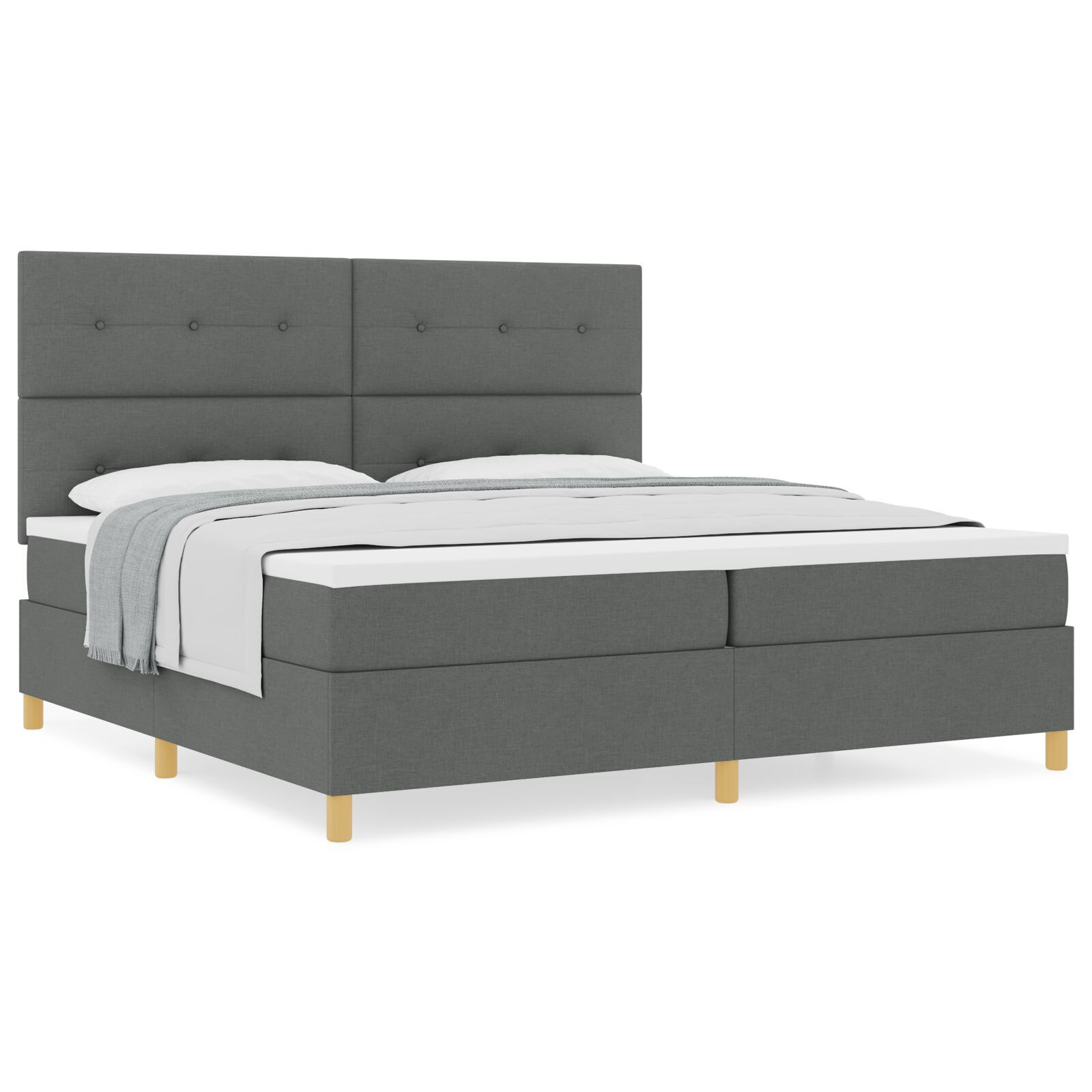 vidaXL Pat cu arcuri cu saltea Gri închis 200 x 200 cm țesătură vidaXL Pat cu arcuri cu saltea Gri închis 200 x 200 cm țesătură
