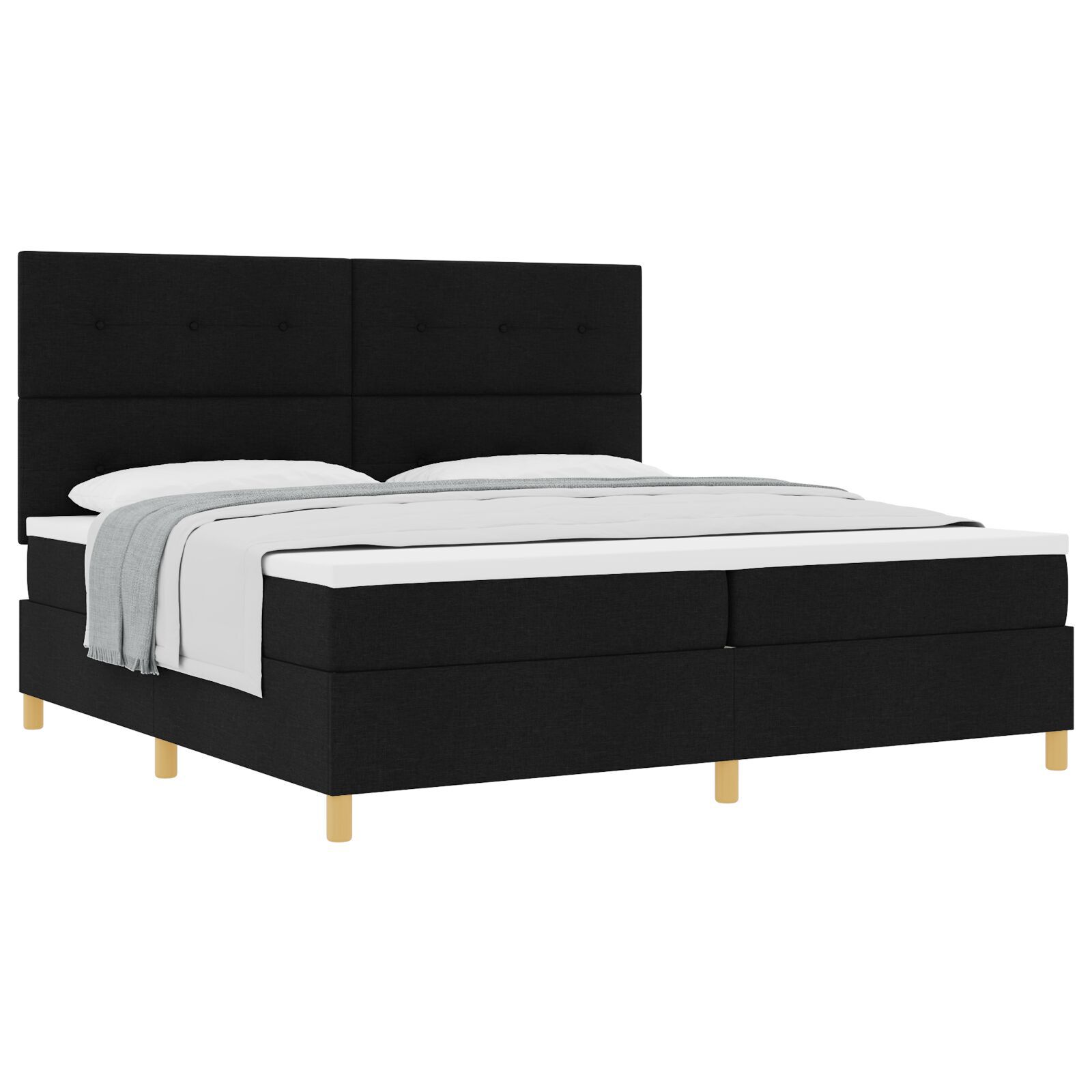 vidaXL Pat cu arcuri cu saltea Negru 200 x 200 cm țesătură vidaXL Pat cu arcuri cu saltea Negru 200 x 200 cm țesătură
