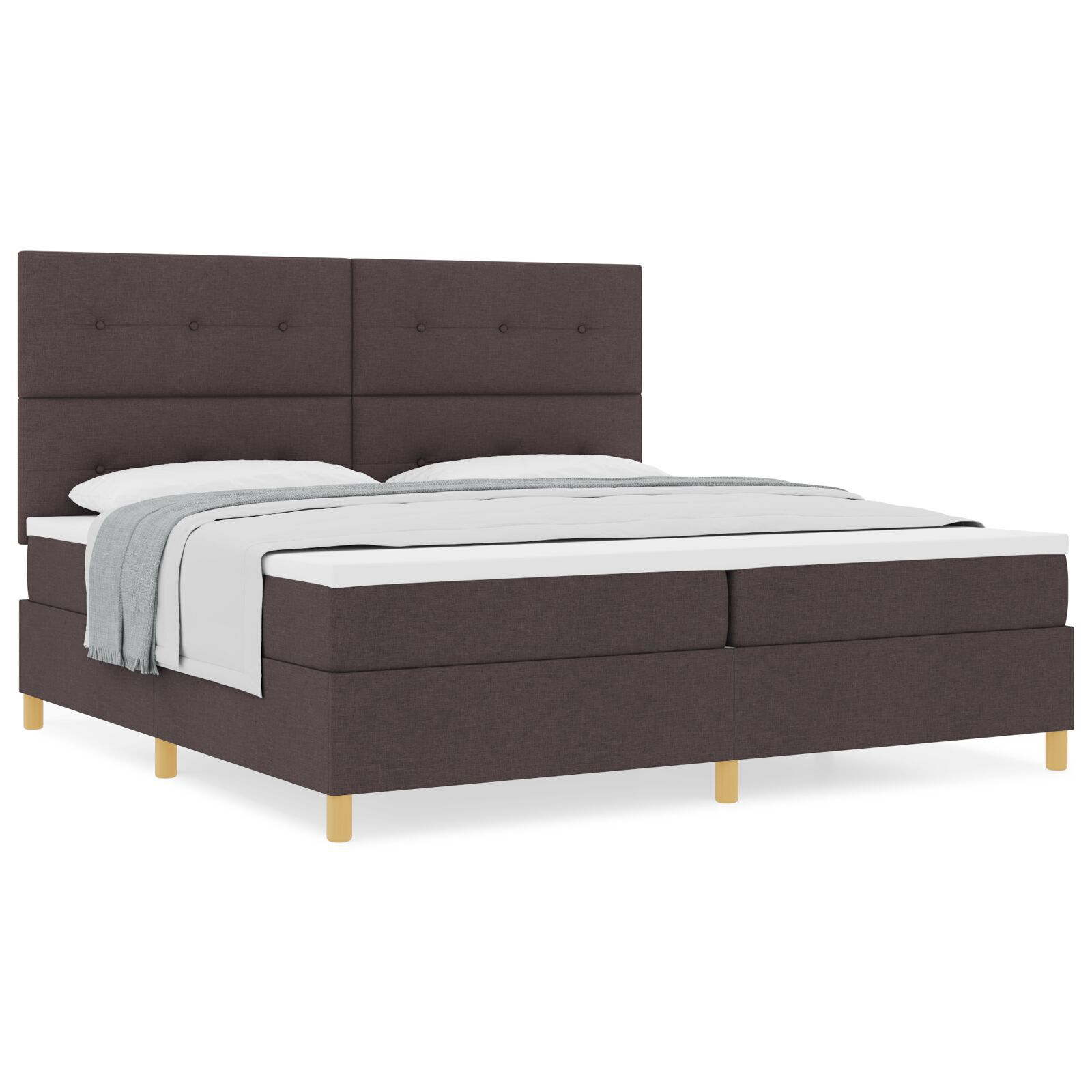 vidaXL Pat cu arcuri cu saltea Maro închis 200 x 200 cm țesătură vidaXL Pat cu arcuri cu saltea Maro închis 200 x 200 cm țesătură