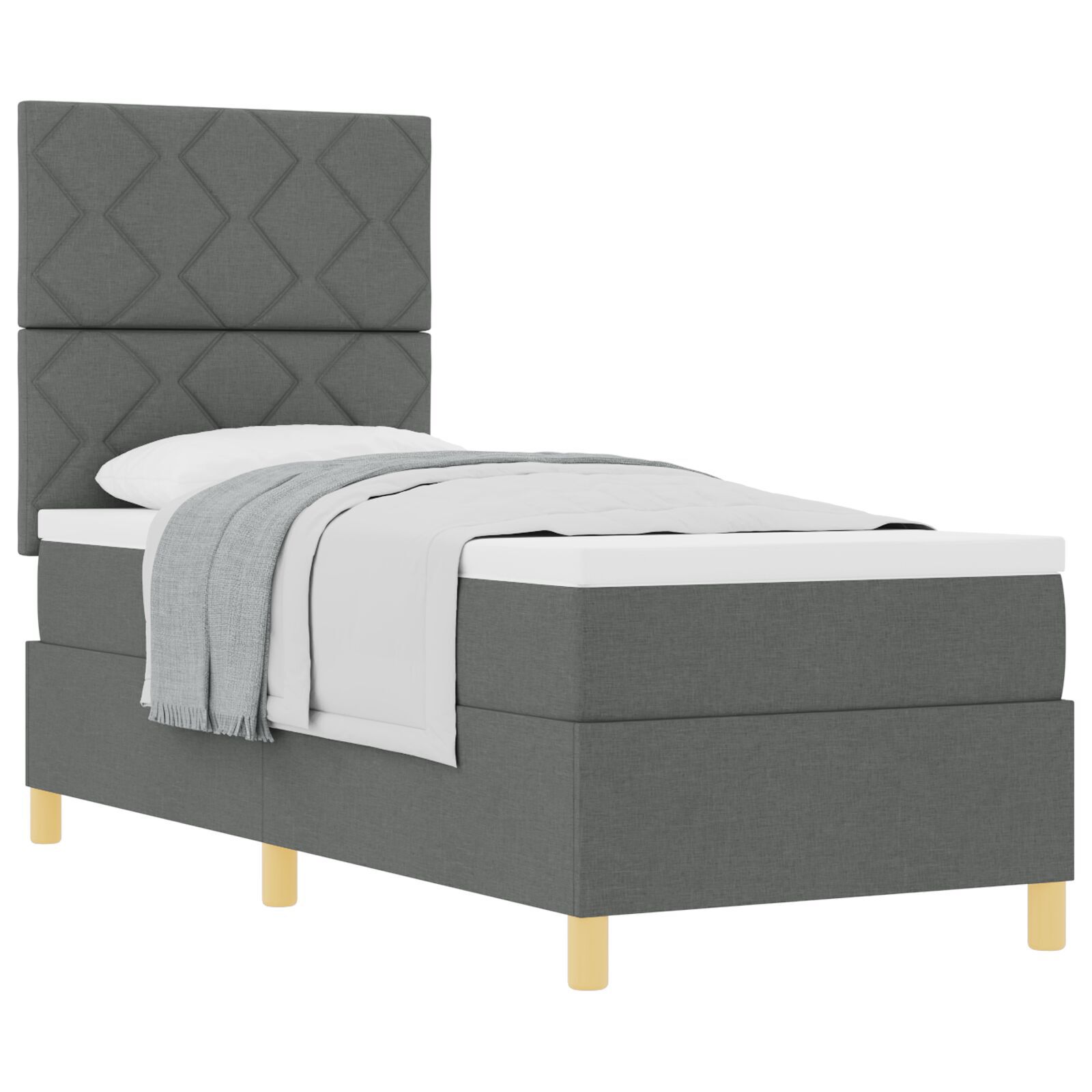 vidaXL Pat cu arcuri cu saltea Gri închis 80 x 200 cm țesătură vidaXL Pat cu arcuri cu saltea Gri închis 80 x 200 cm țesătură