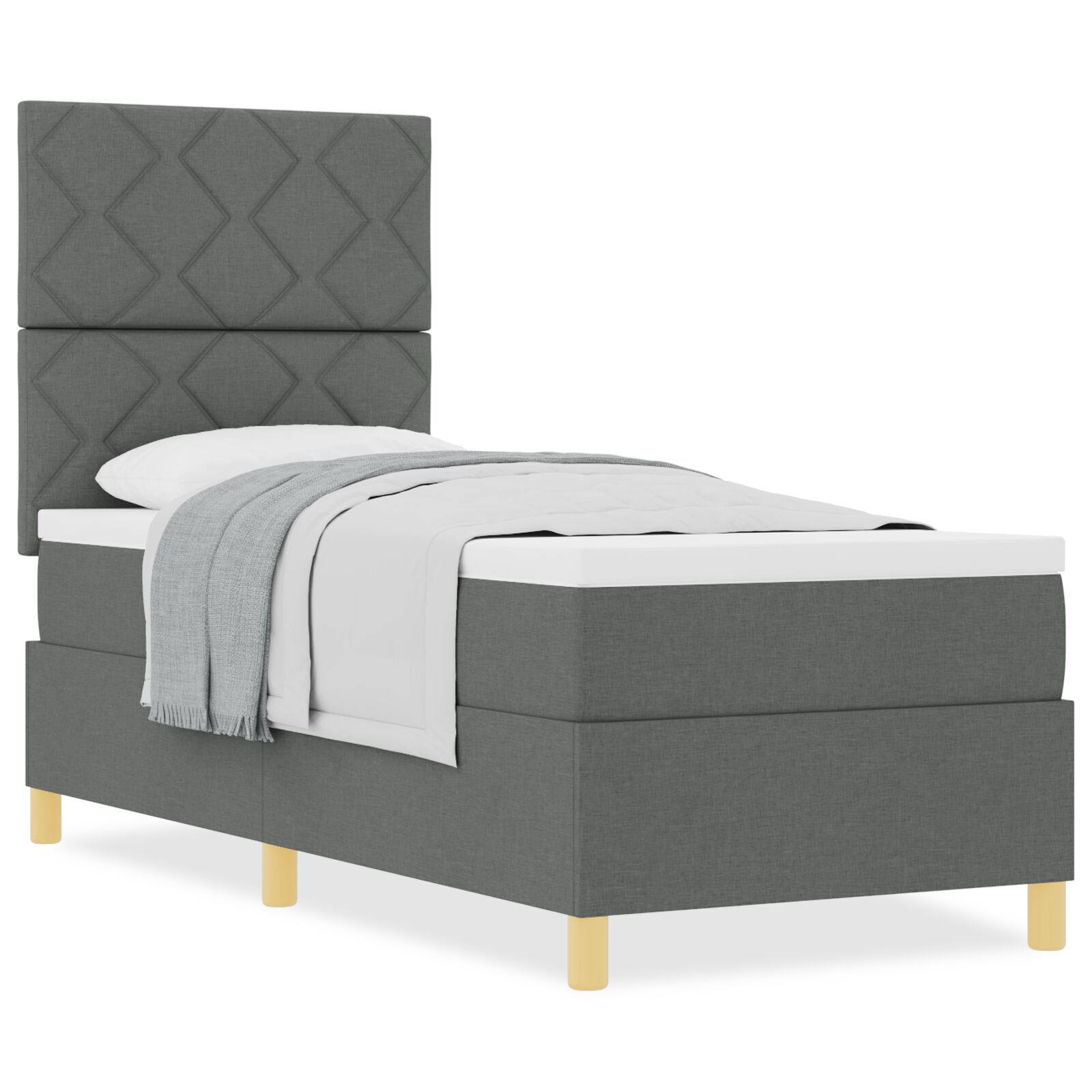 vidaXL Pat cu arcuri cu saltea Gri închis 80 x 200 cm țesătură vidaXL Pat cu arcuri cu saltea Gri închis 80 x 200 cm țesătură
