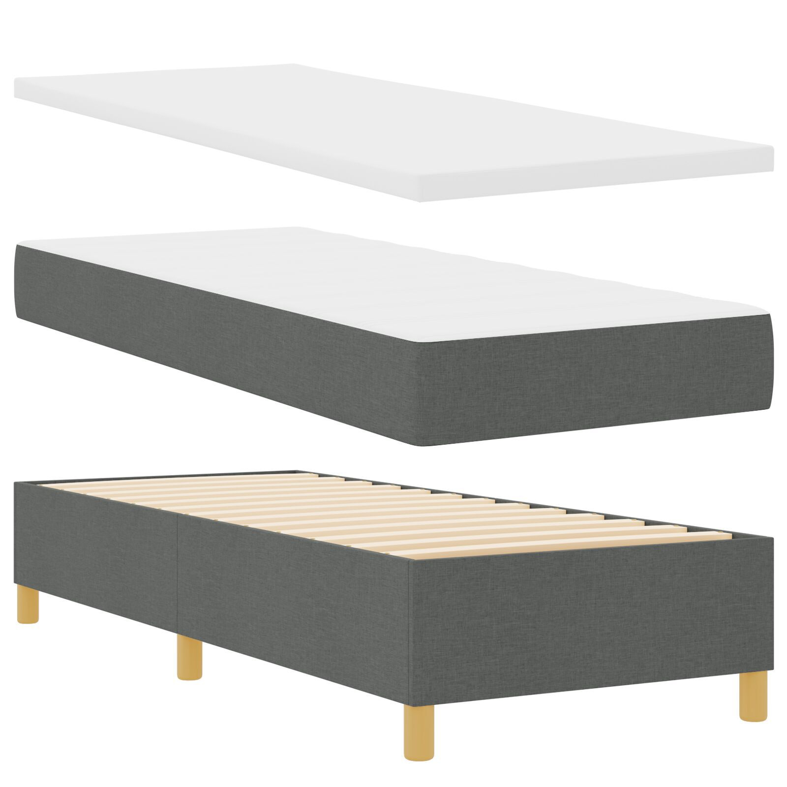 vidaXL Pat cu arcuri cu saltea Gri închis 80 x 200 cm țesătură vidaXL Pat cu arcuri cu saltea Gri închis 80 x 200 cm țesătură