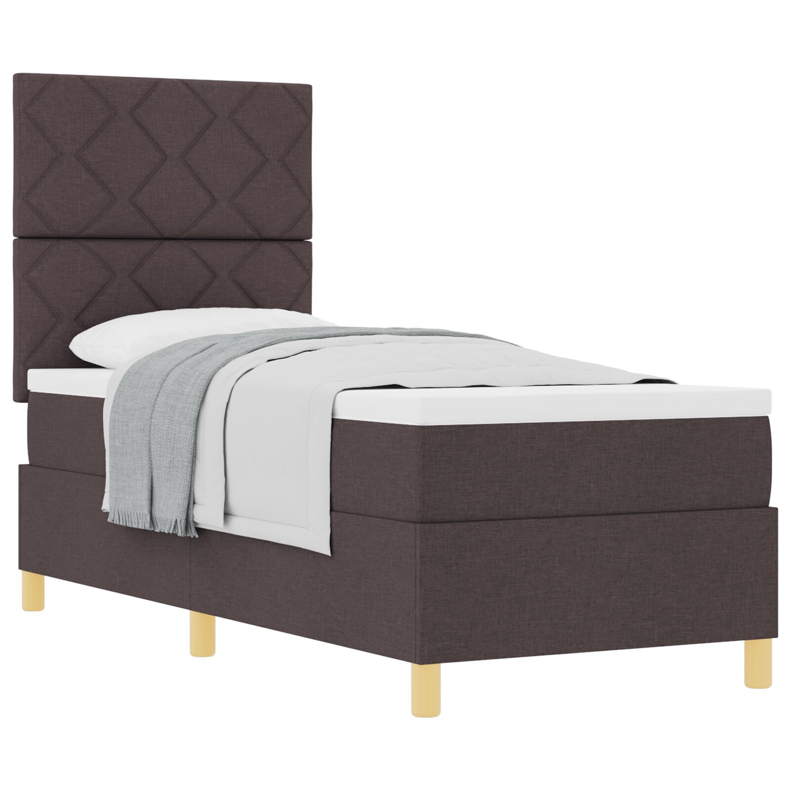 vidaXL Pat cu arcuri cu saltea Maro închis 80 x 200 cm țesătură vidaXL Pat cu arcuri cu saltea Maro închis 80 x 200 cm țesătură