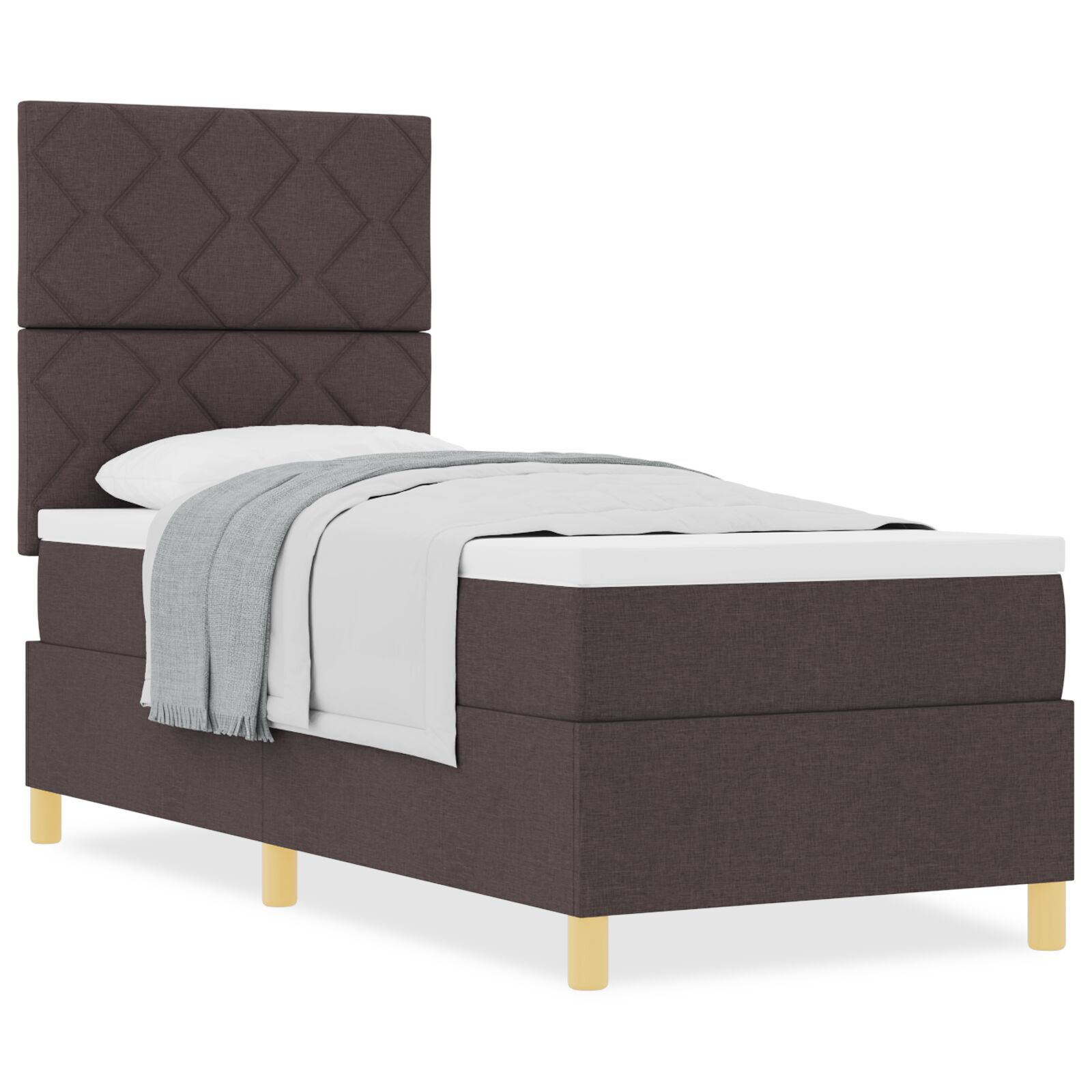 vidaXL Pat cu arcuri cu saltea Maro închis 80 x 200 cm țesătură vidaXL Pat cu arcuri cu saltea Maro închis 80 x 200 cm țesătură