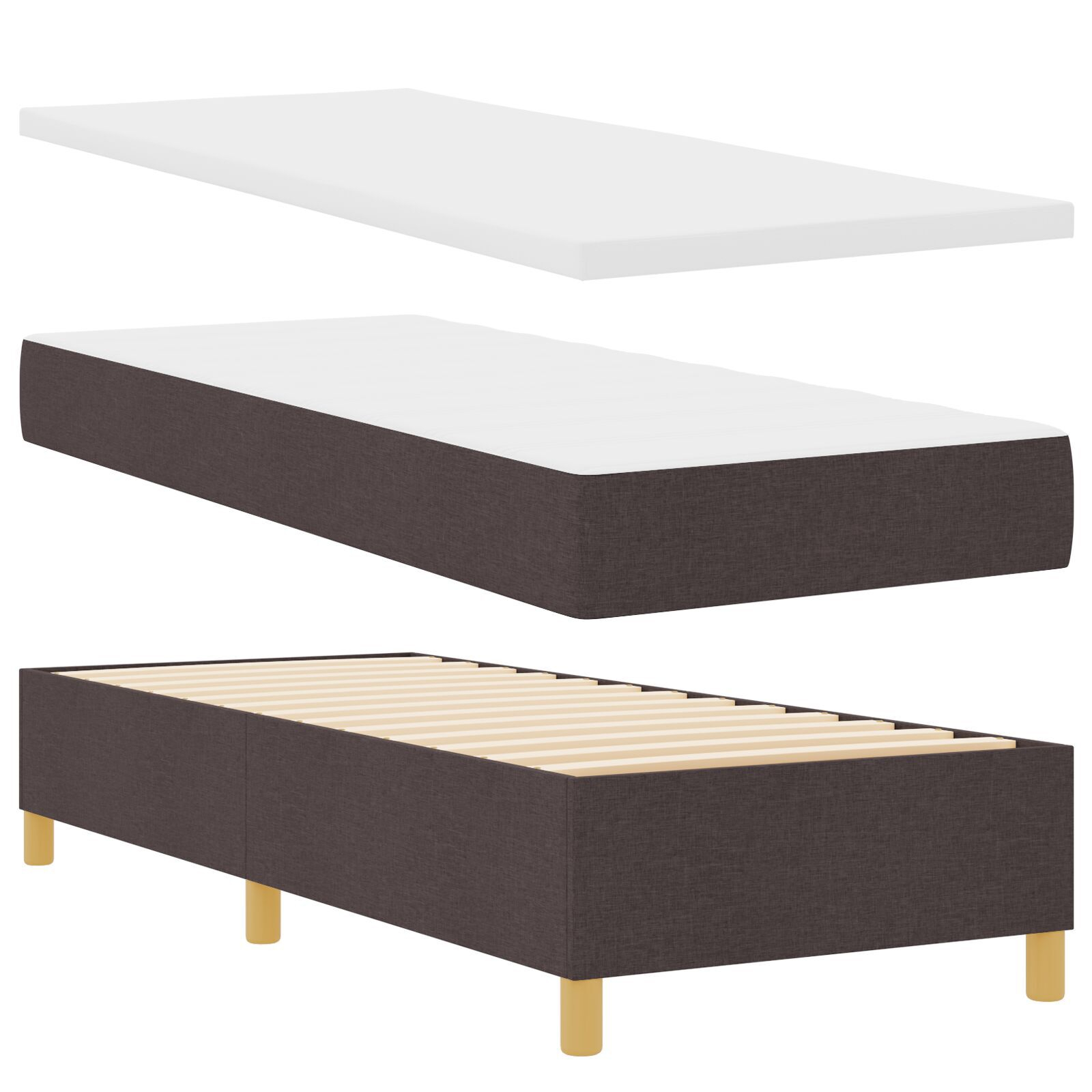 vidaXL Pat cu arcuri cu saltea Maro închis 80 x 200 cm țesătură vidaXL Pat cu arcuri cu saltea Maro închis 80 x 200 cm țesătură