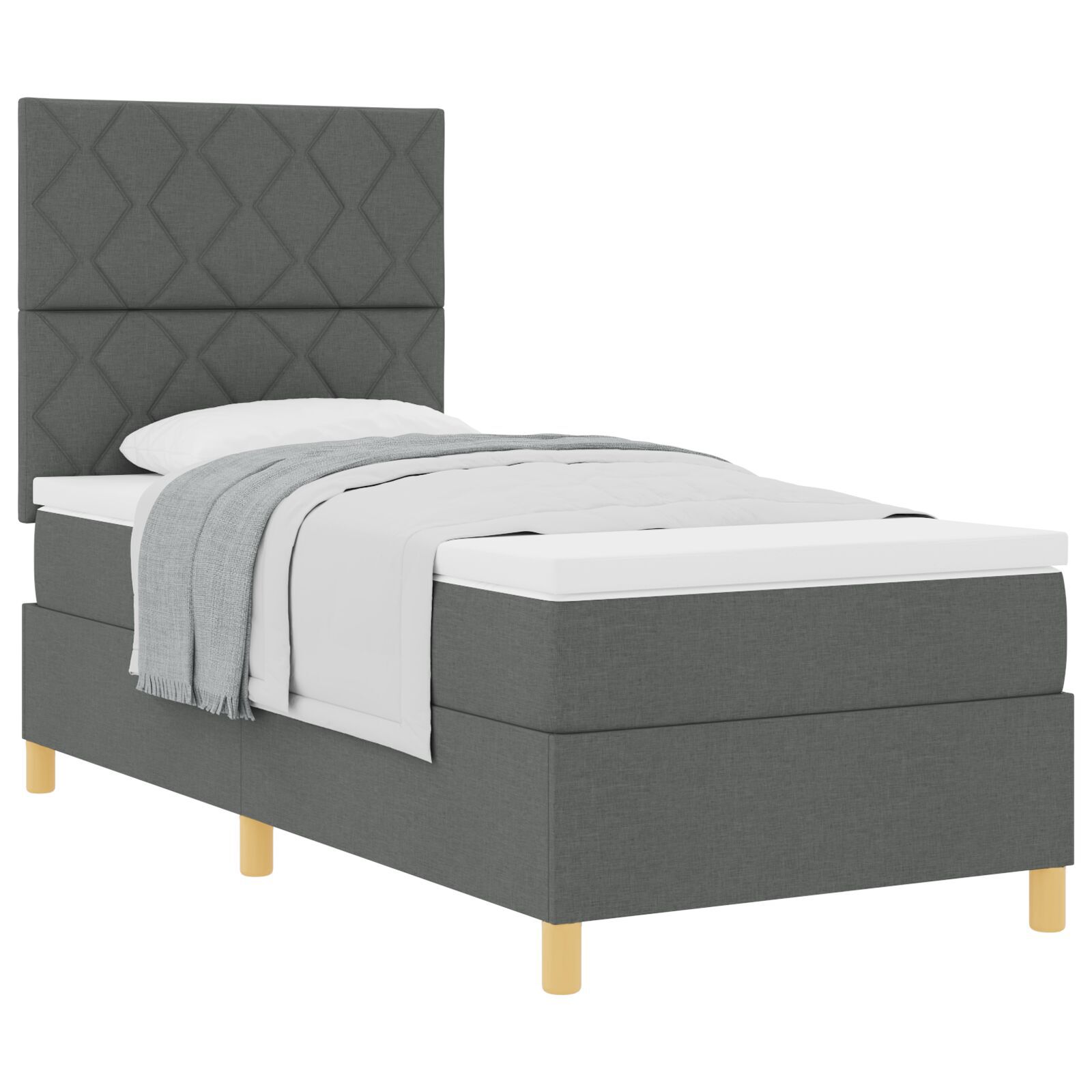 vidaXL Pat cu arcuri cu saltea Gri închis 90 x 200 cm țesătură vidaXL Pat cu arcuri cu saltea Gri închis 90 x 200 cm țesătură