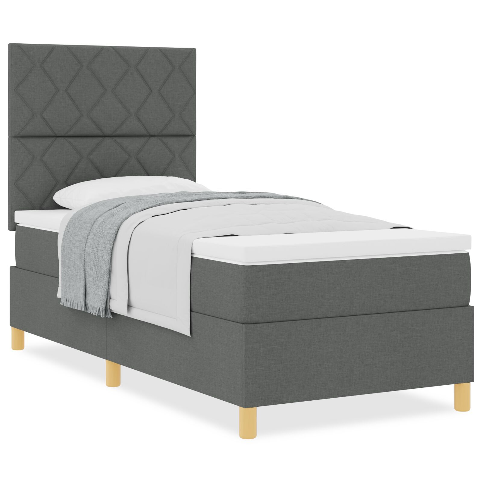 vidaXL Pat cu arcuri cu saltea Gri închis 90 x 200 cm țesătură vidaXL Pat cu arcuri cu saltea Gri închis 90 x 200 cm țesătură
