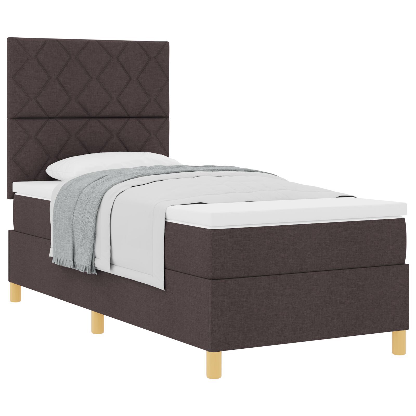 vidaXL Pat cu arcuri cu saltea Maro închis 90 x 200 cm țesătură vidaXL Pat cu arcuri cu saltea Maro închis 90 x 200 cm țesătură