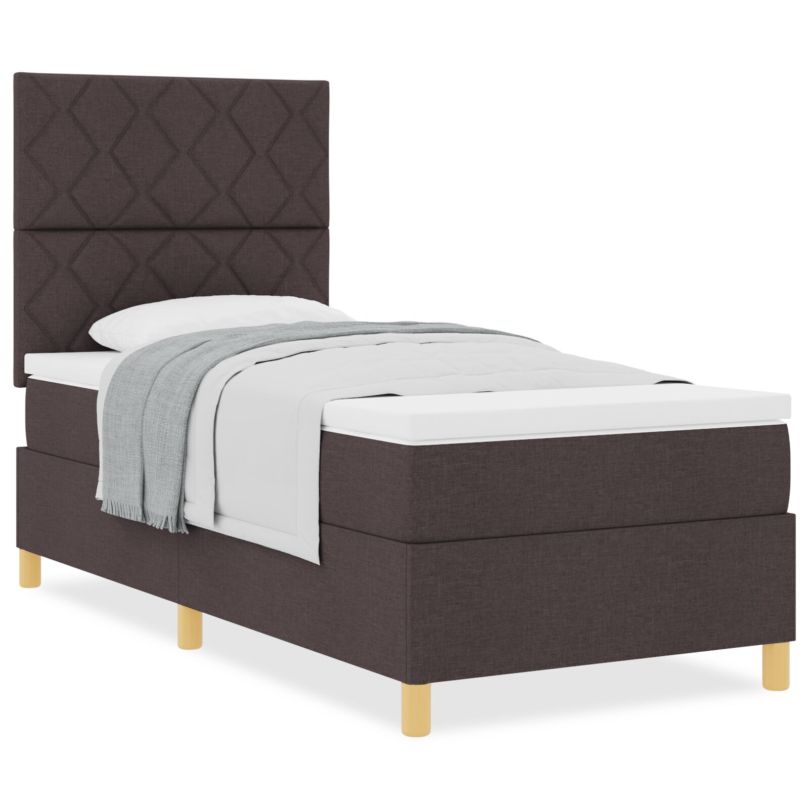 vidaXL Pat cu arcuri cu saltea Maro închis 90 x 200 cm țesătură vidaXL Pat cu arcuri cu saltea Maro închis 90 x 200 cm țesătură
