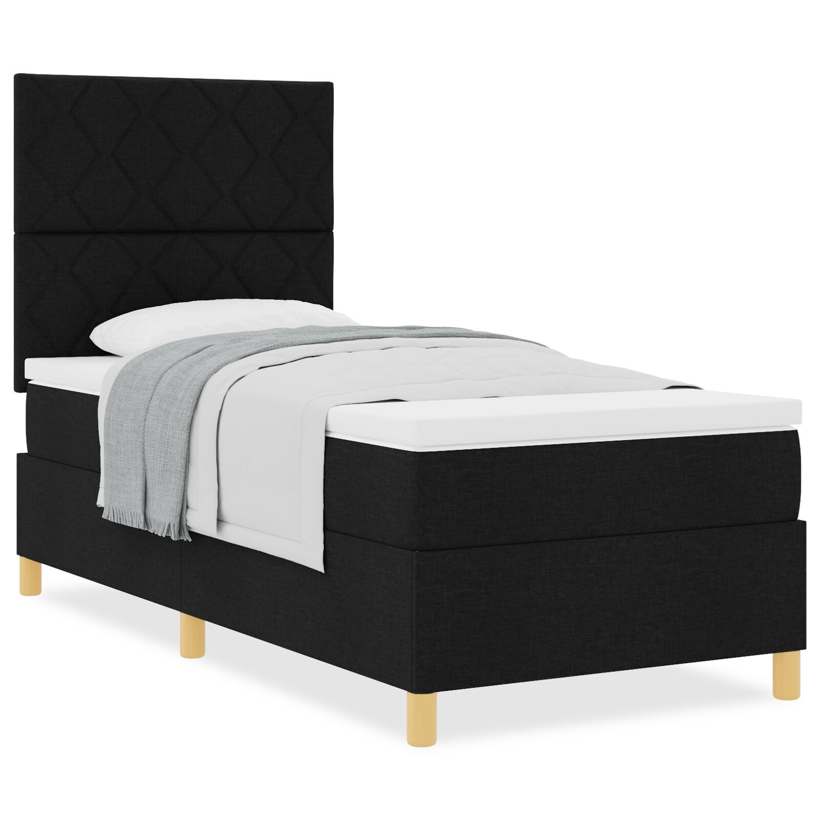 vidaXL Pat cu arcuri cu saltea Negru 100 x 200 cm țesătură vidaXL Pat cu arcuri cu saltea Negru 100 x 200 cm țesătură